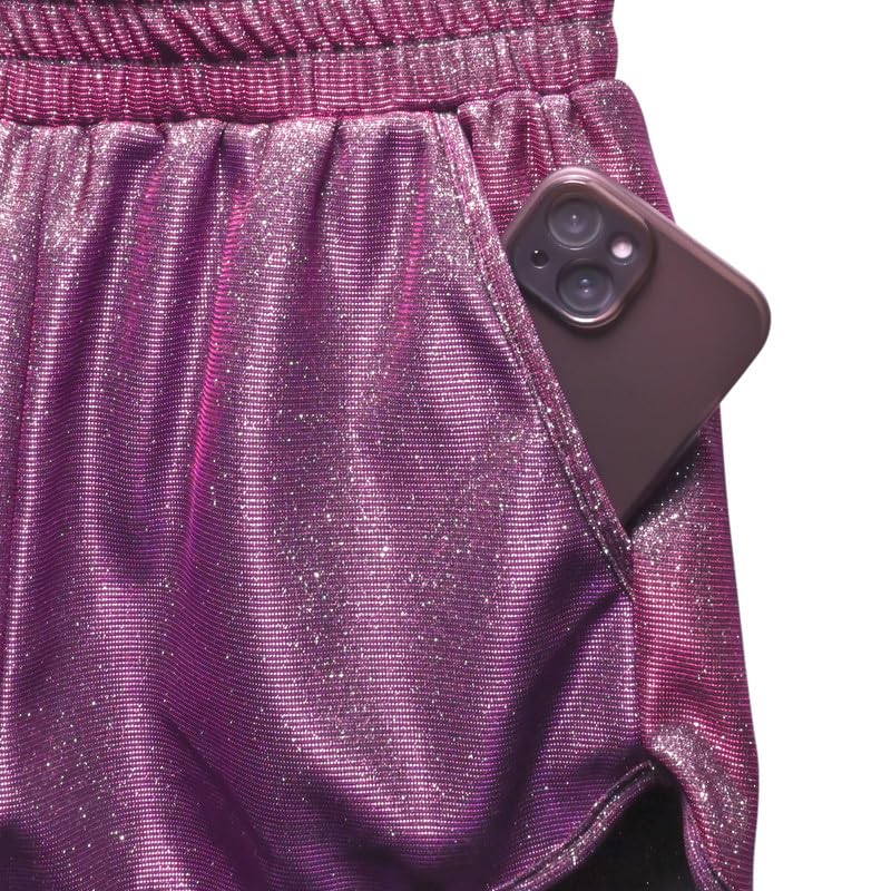 Image of Perfashion Women's Metallic Shiny Shorts Sparkly Hot Yoga Outfit