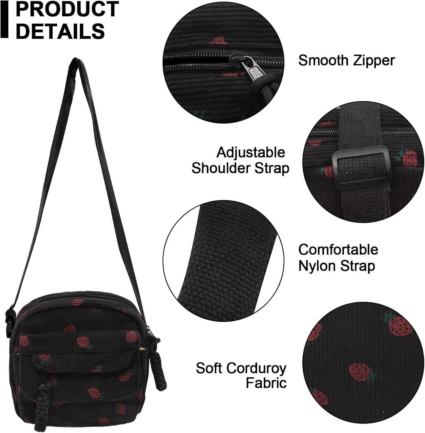 Long Keeper Corduroy Crossbody Bag for Women Cute Purse Strawberry Shoulder Bag Messenger Phone Cross body Bag Handbags Purse - Image 5