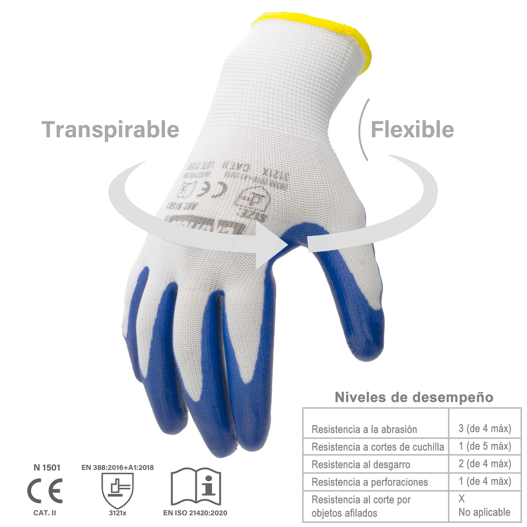 EXBRIECO, 12, 6 ou 3 Paire, Gants de Protection, Polyester et Polyuréthane, Durables, Résistants à l'Abrasion, la Réparation, la Mécanique avec une seule Prise, pour Hommes et Femmes.