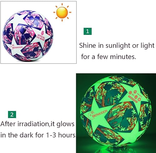 Miniatura 8 de Benkeer Balones de fútbol que brillan en la oscuridad, tamaño 345, regalos de fútbol para niños, jóvenes y adultos, pelotas de fútbol tradicionales