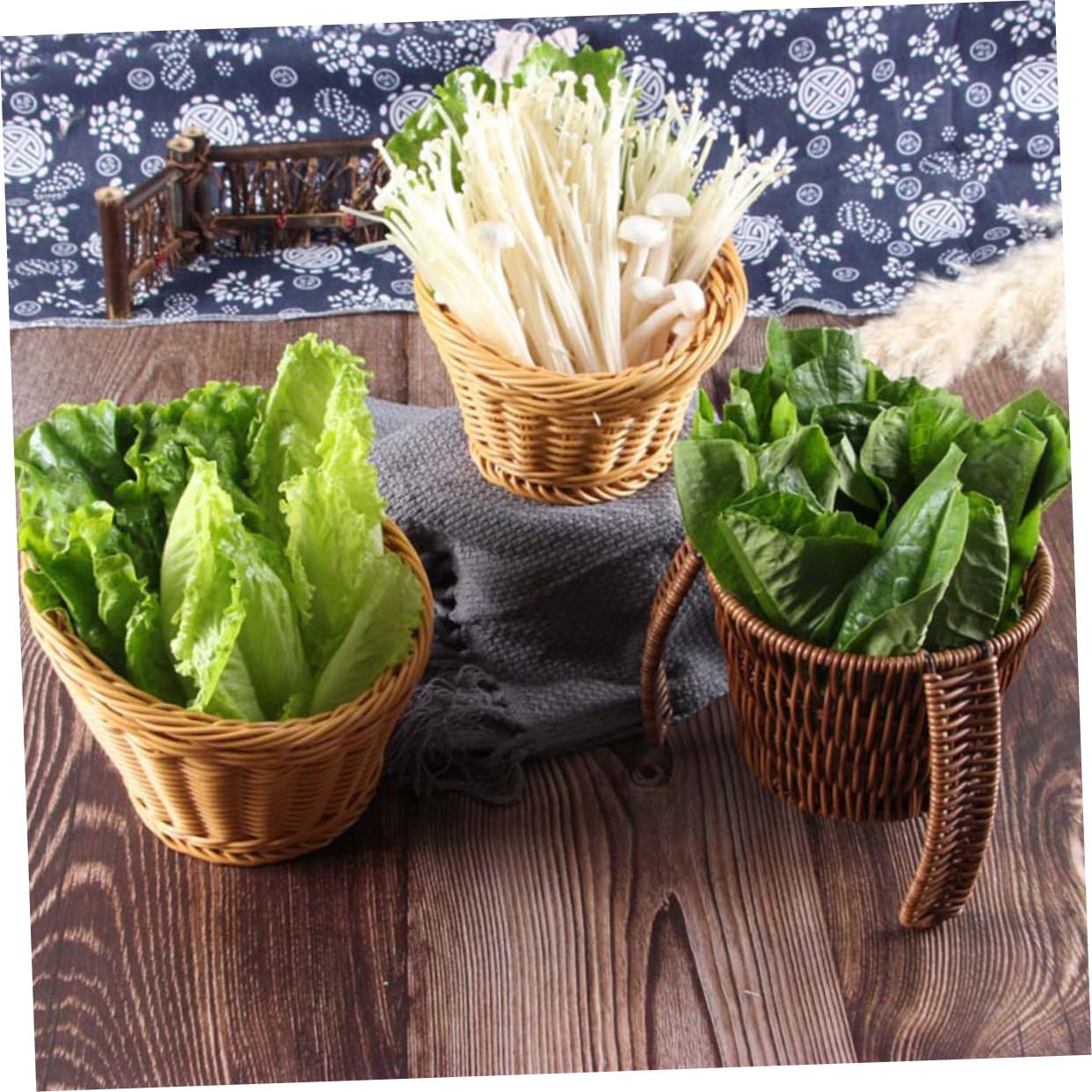 SOLUSTRE Woven Rattan Storage Basket Multi Functional Organizer for Home Kitchen and Picnic Handmade Vegetable and Fruit Holder Decorative Display Basket for All Occasions