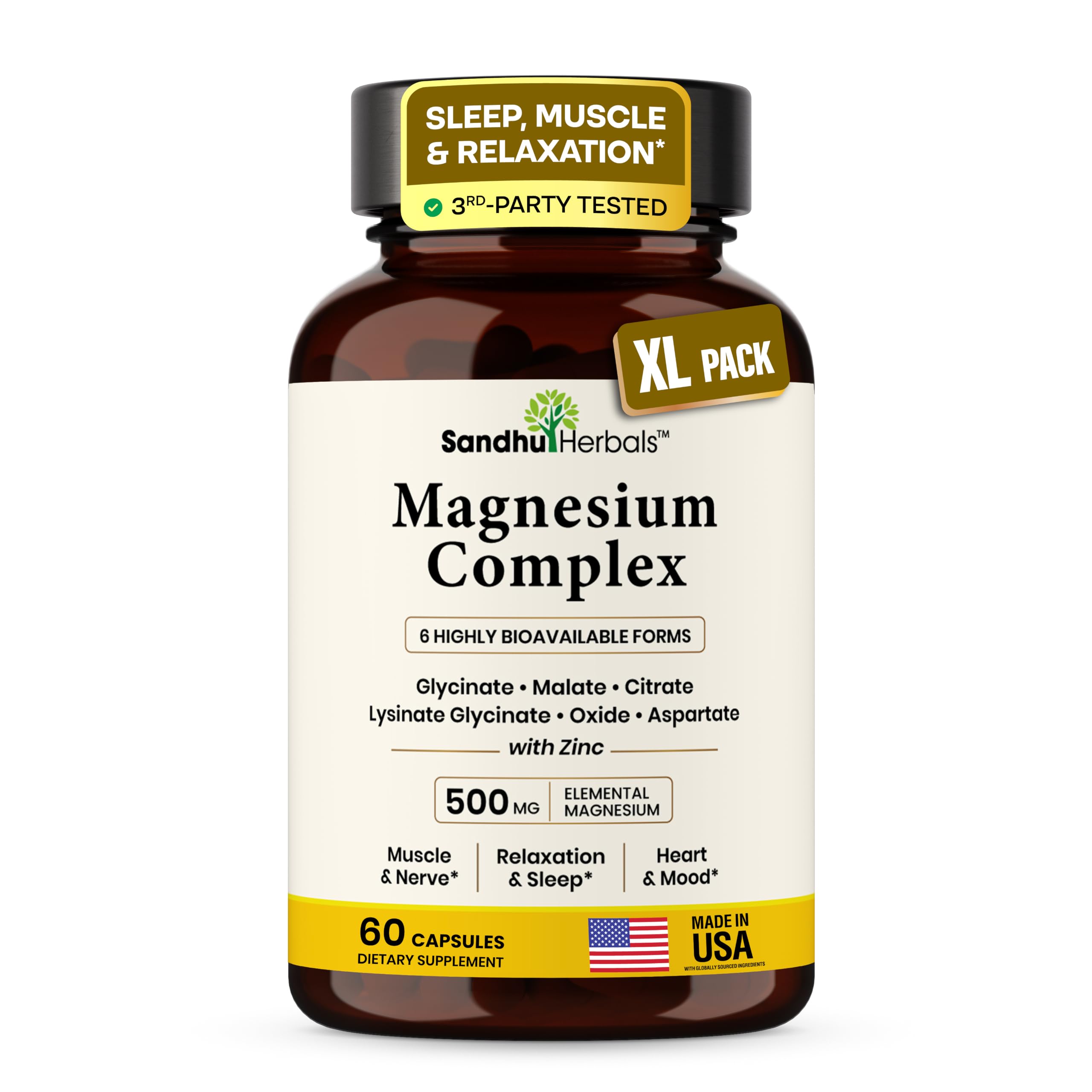 Magnesium Complex 500mg 60 Capsules for Sleep &amp; Relaxation | Women &amp; Men