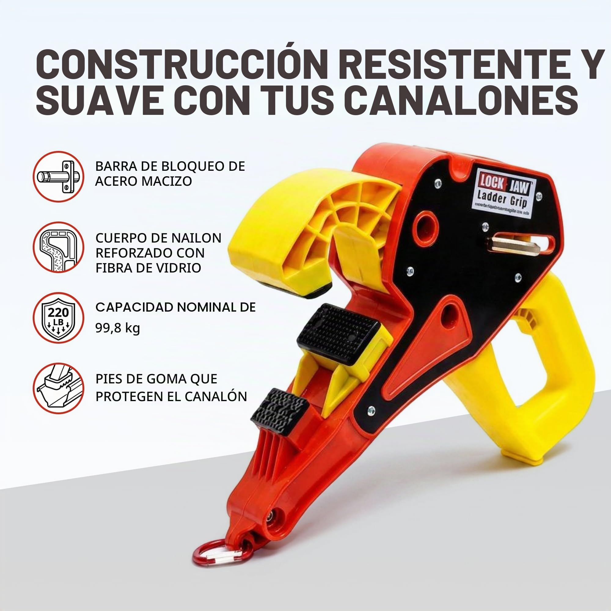 Lock Jaw Ladder Grip - Bloqueo de escalera anticaída - Tope de escalera de montaje rápido - Agarre de escalera para seguridad en el trabajo - Accesorios de escalera - Bloqueo de escalera