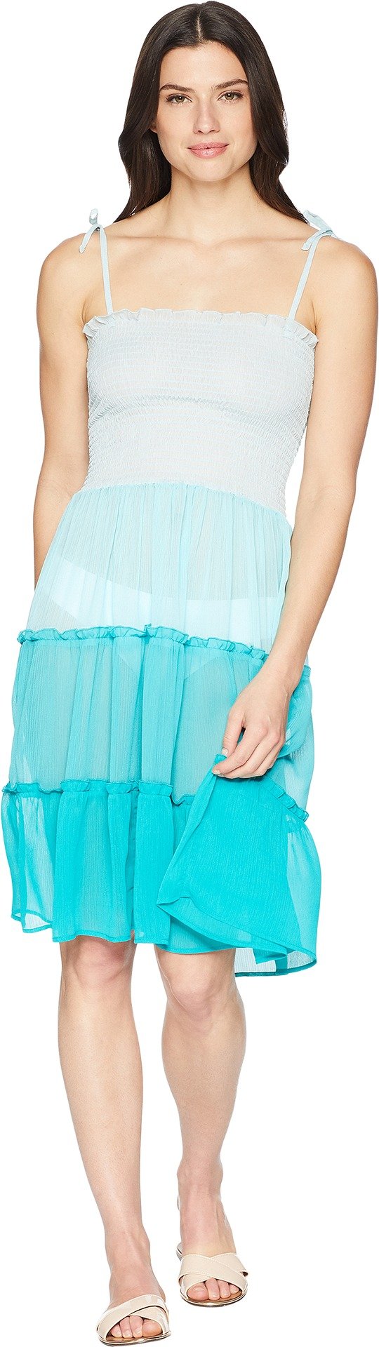 Bleu Rod BeattieWomen's Smocked Bandeau Tiered Dress Cover-Up Summer Teal Large