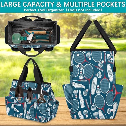 Miniatura 4 de Badminton Sport Pattern Garden Tool Tote Bag for Women Men Gardening Tool Storage Bags with 10 Pockets Standable Garden Home Tool Kits Organizer for