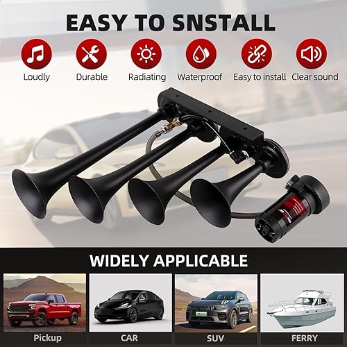 Miniatura 8 de Kit de bocina de tren, adecuado para camionescochessemirremolques.Ultra ruidoso dB. La bocina de aire con compresor es adecuada para