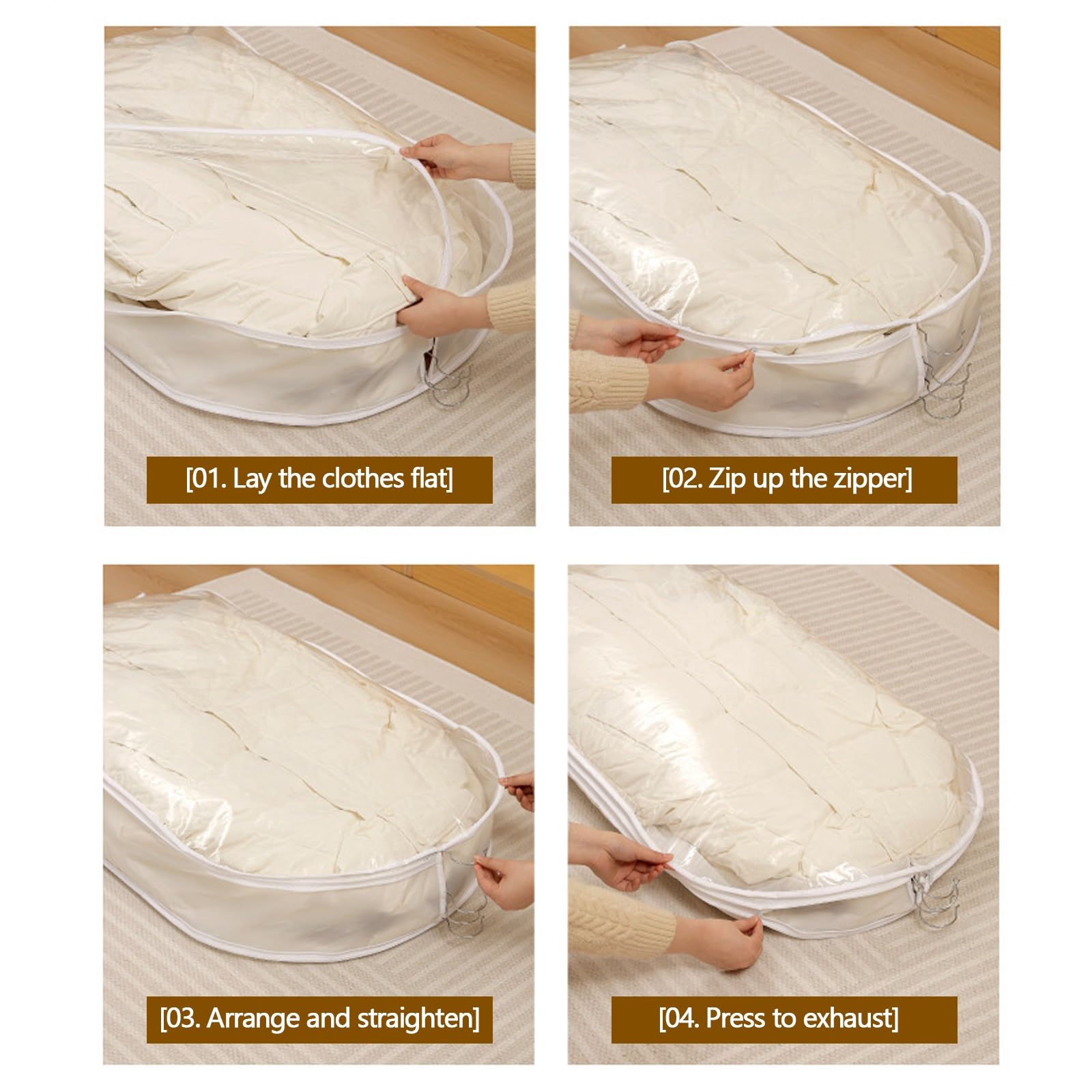 YEQING Borsa Porta Abiti da 5 Pezzi con Cerniera Autocompressiva, Salvaspazio, Borsa per Abiti per Cappotti Invernali, Piumino, Compressione(White,60x15x110cm)