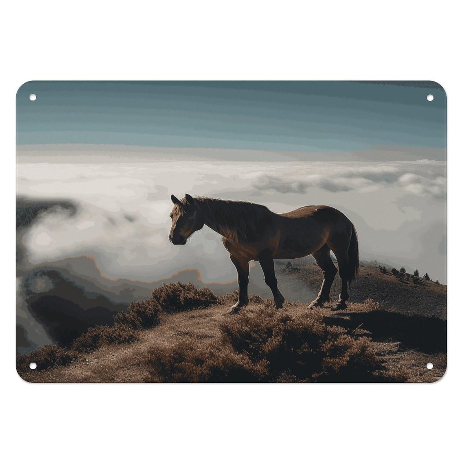 Btcowzrv Style Horse On A Misty Mountaintop Metal Sign, 5.5" X 7.9" Tin Wall Decor, Wall Art Plaques For Home Wedding Decor Room Living Room Decoration