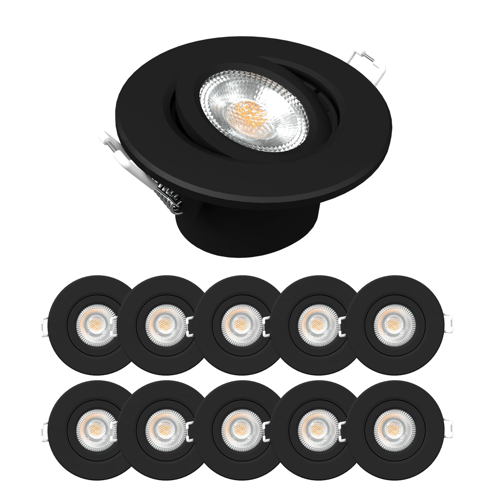 B&Q -  Led Downlight Black Tilt Recessed Ceiling Spotlight  4.8W 440 LumensIp44Colour Changeable Cct3 Pack Of 10