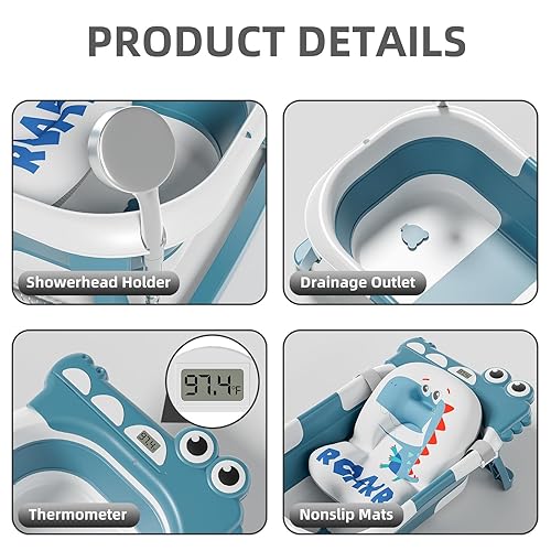 Miniatura 5 de TPN - Bañera plegable para bebés con cojín suave y termómetro en tiempo real, bañera portátil de viaje para recién nacidos e infantes (de 0 a 36