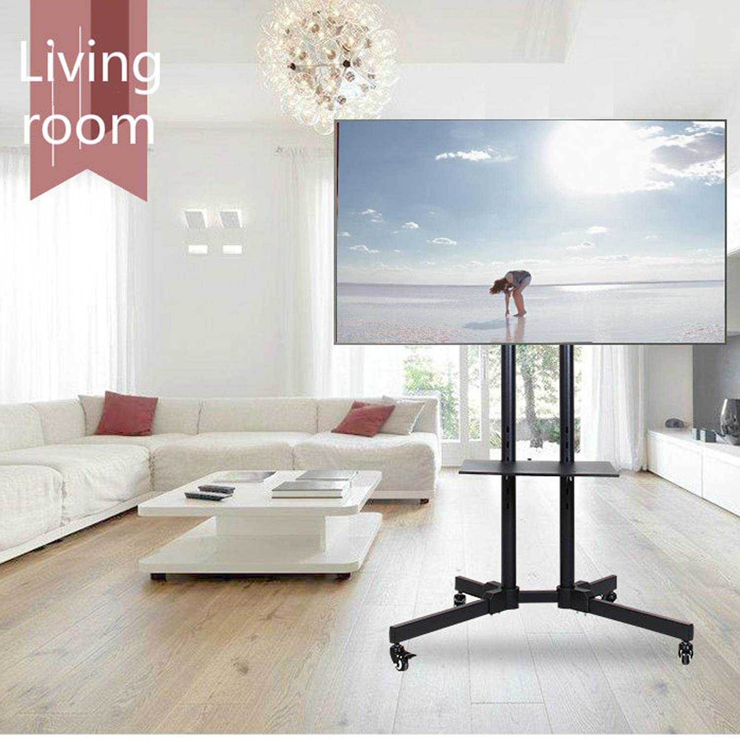 Yaheetech Supporto Staffa per TV Plasma da 30 a 60 Pollici | Carrello Porta TV con Ruote a Terra Ripiano per Monitor LCD LED VESA da 200x200 mm a 600x400 mm Altezza e Angolo Regolabile
