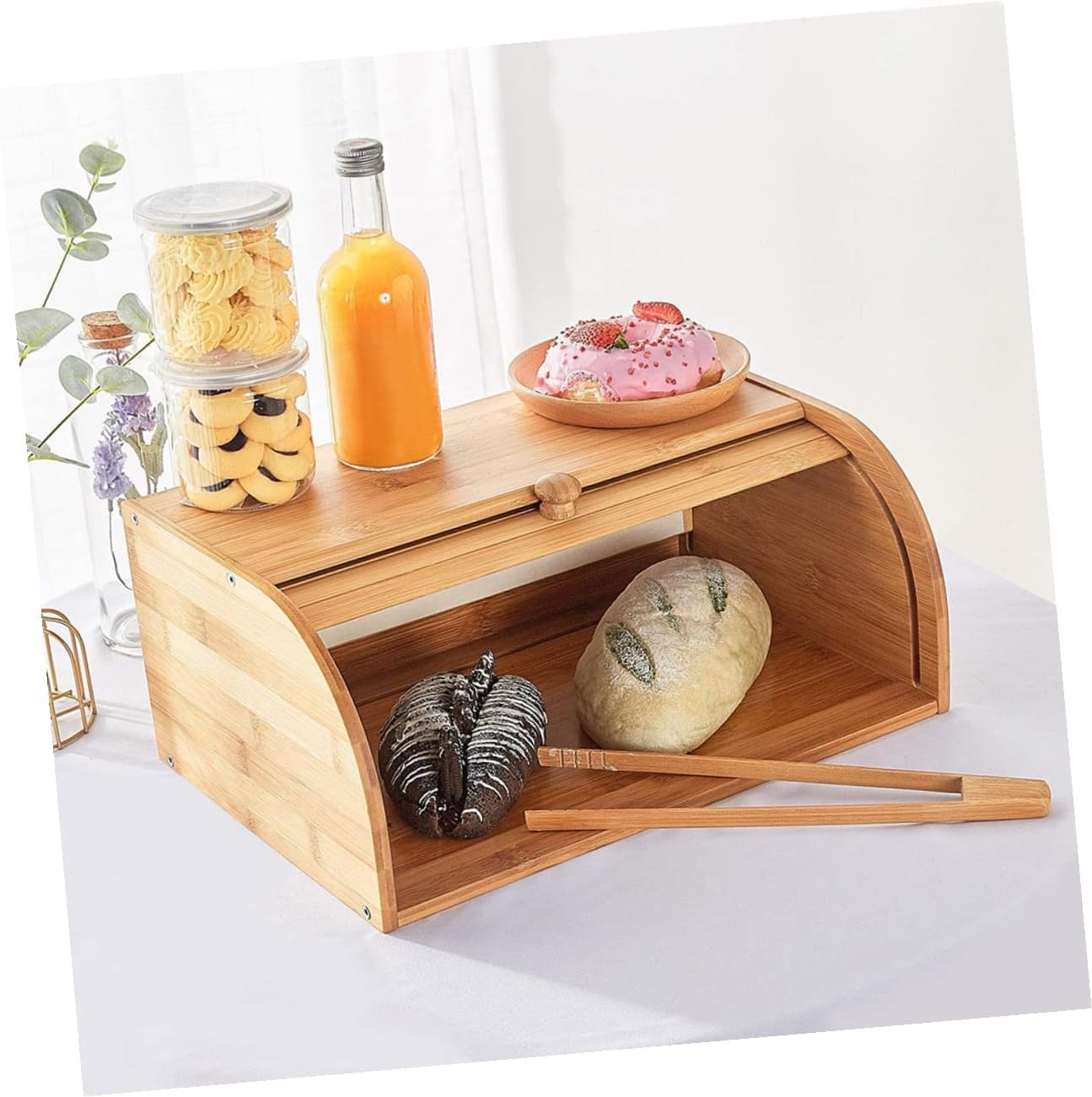 Cabilock Wood Bread Box Lid, Kitchen Counter Organizer and Food Storage Container, Natural Bread Basket for Home Bakery and Fruit Storage