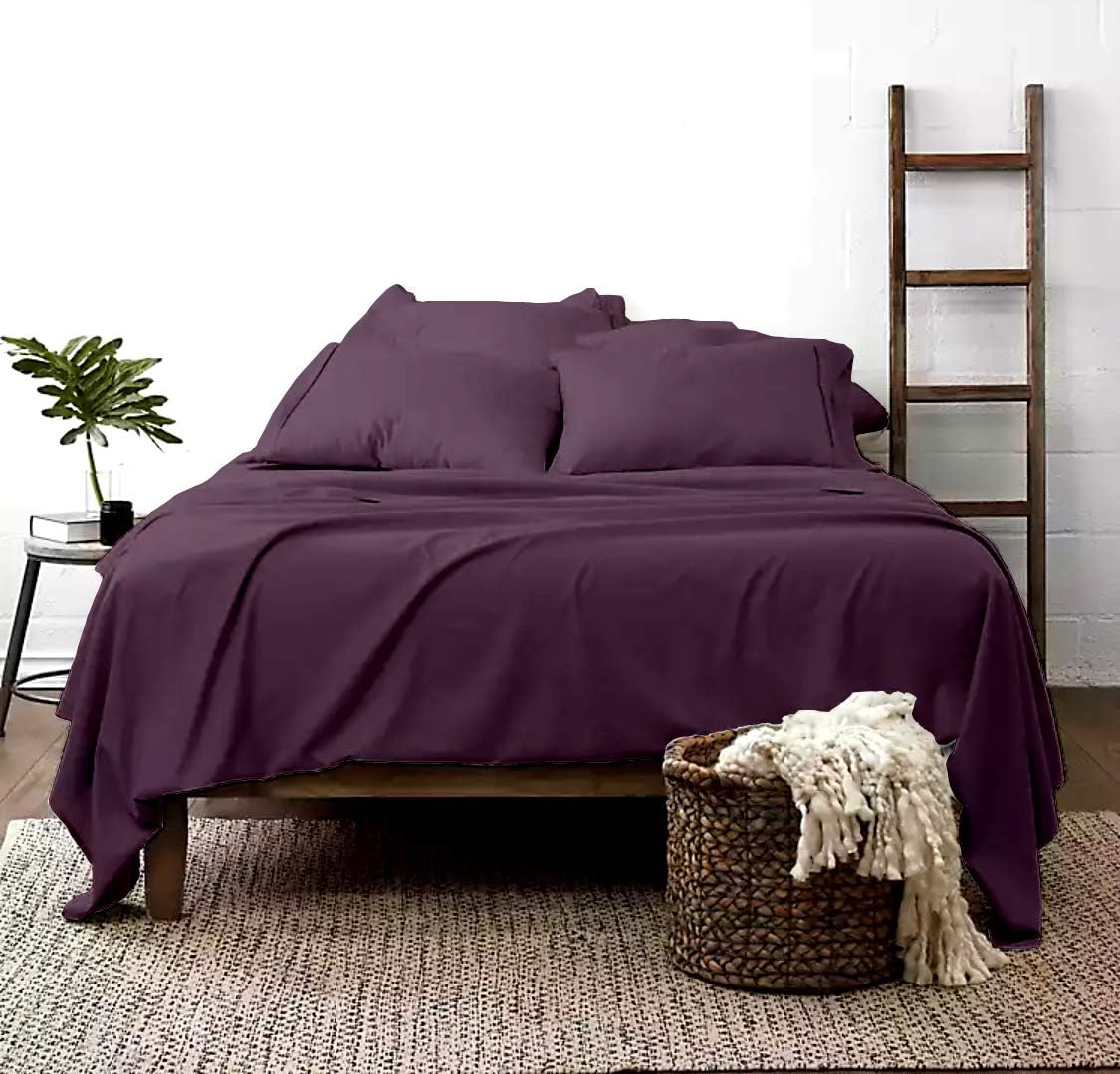 Extra-Deep-Pockets 100% Organic Cotton Sheets, 800-Thread-Count, 4 PC Set, Eco-Friendly, Soft Sateen Weave, Fits Mattress 21" Deep Pocket - |Twin-XL, Plum|