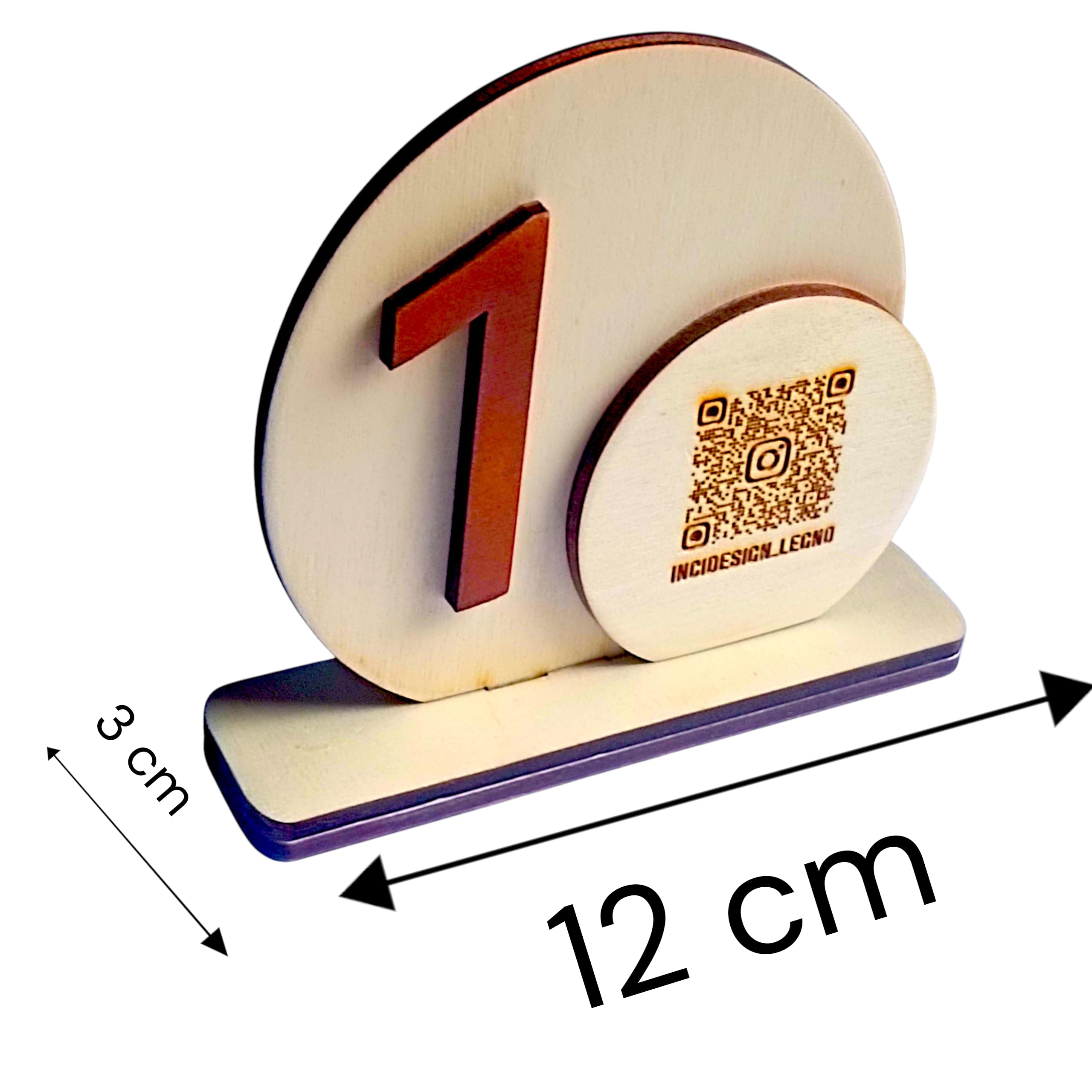 Set da 9 Segnaposto Numerati InciDesign in Legno Naturale - Numeri Tavolo con Qr code per Ricevimenti, Eventi Bar e Ristoranti - Stile Minimal ed Elegante - Scelta Colori - Made in Italy