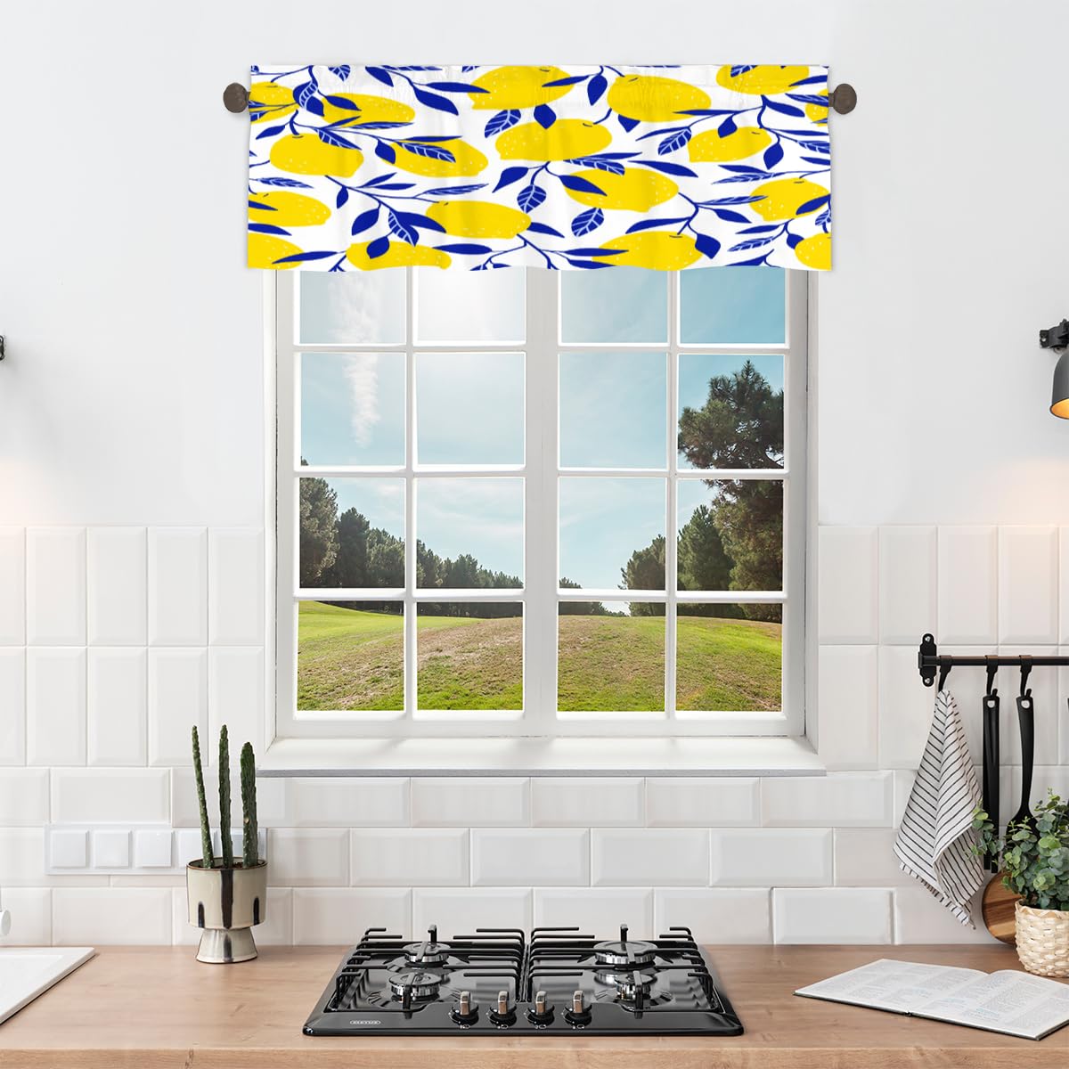 Cantonnière Brodée Citron - Demi-rideau Semi-transparent 200x55 Cm, Passe-tringle - 9