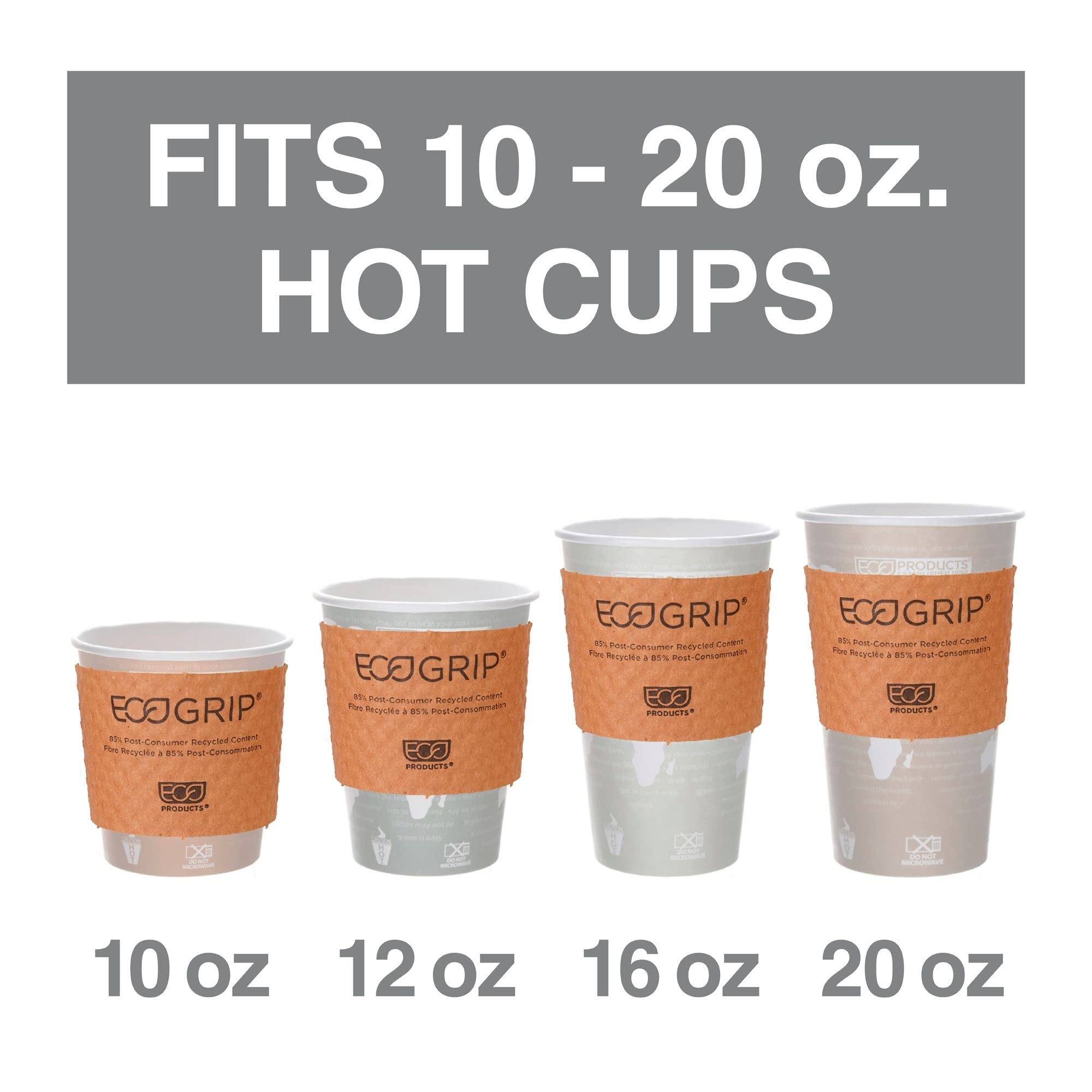 Eco-Products EcoGrip Compostable Hot Cup Sleeves, Brown, Case of 1300 (EG-2000), 3.5 inches