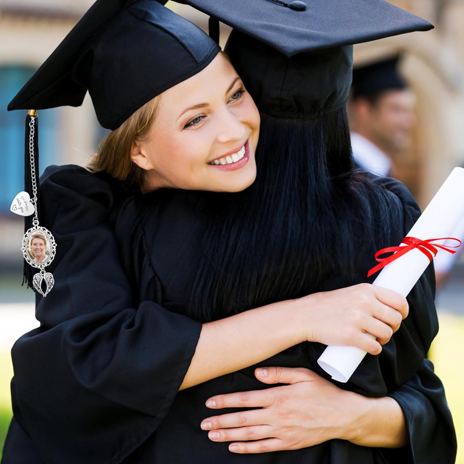 2 Pack Custom Memorial Graduation Cap Photo Charm Class of 2026 Tassel Charms I Always with You Memorial Ceremony College Gift DIY Photo Chain Wear on Cap for Graduation (Silver) - Image 5