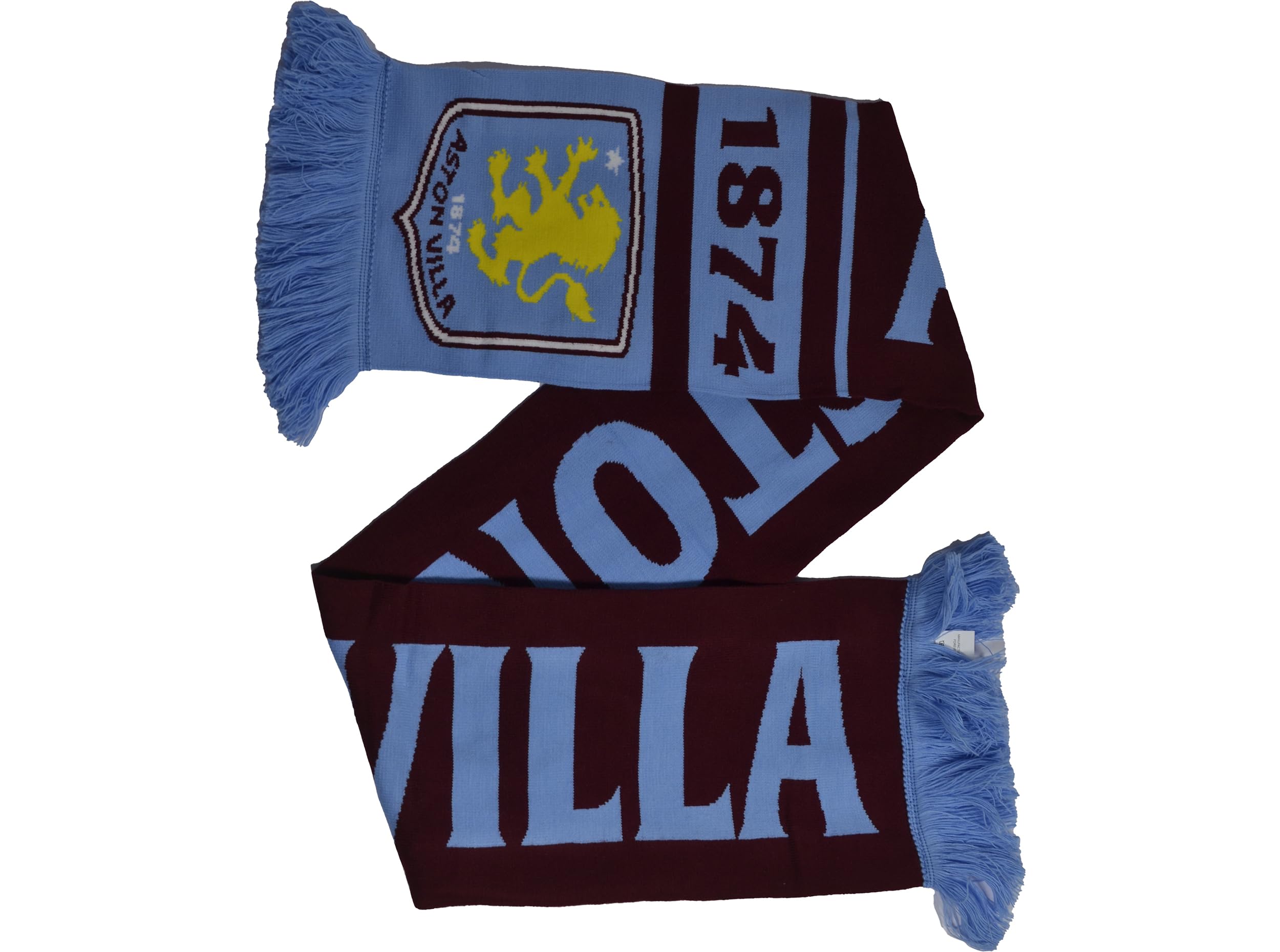 FOCO Aston Villa Nero Scarf, New Crest Design, Claret and Blue with Fringe, Football Fan Accessory