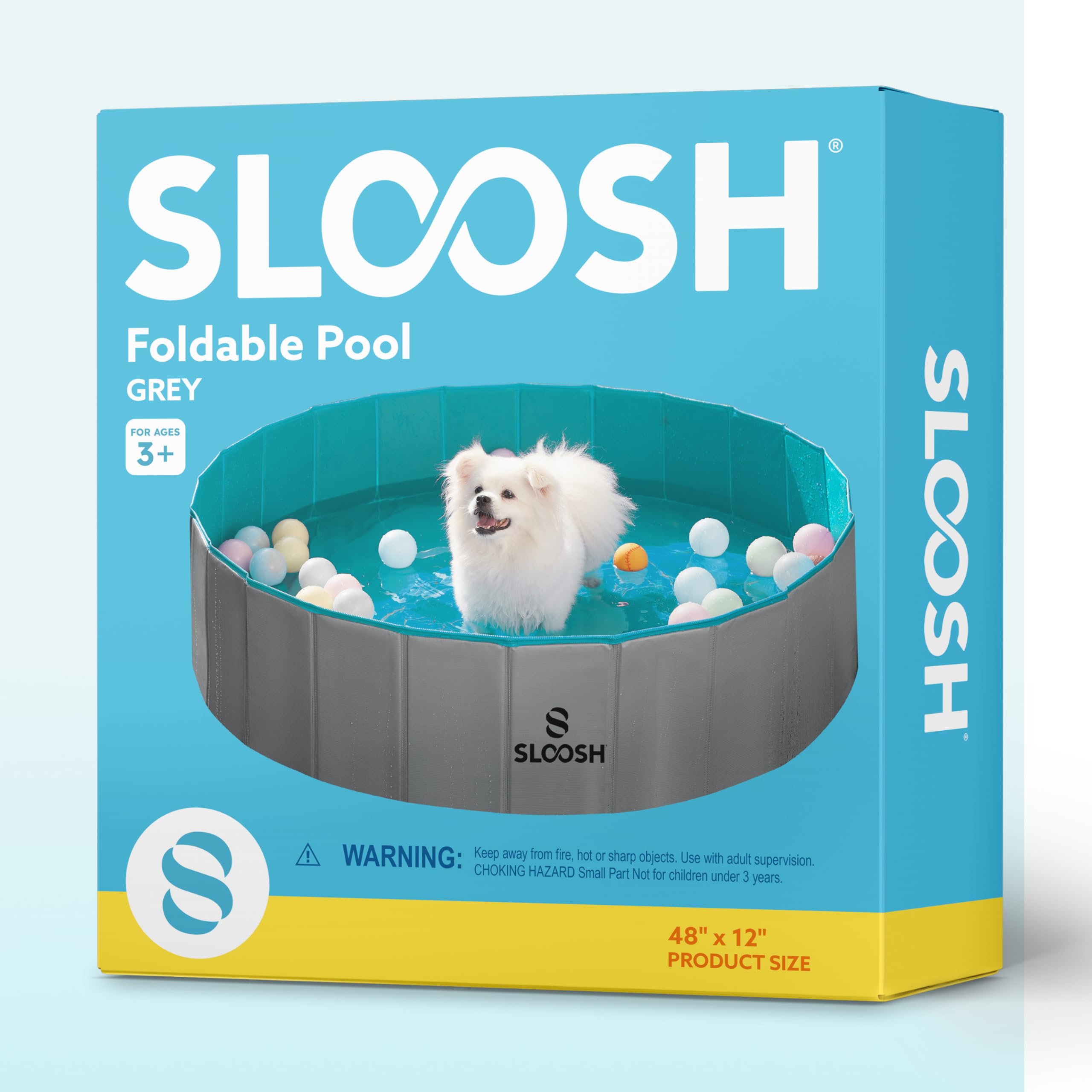 Sloosh Piscina pieghevole per cani, in plastica dura, portatile, antiscivolo, pieghevole, adatta per bambini, per uso interno ed esterno in cortile (121,9 x 30,5 cm, grigio)