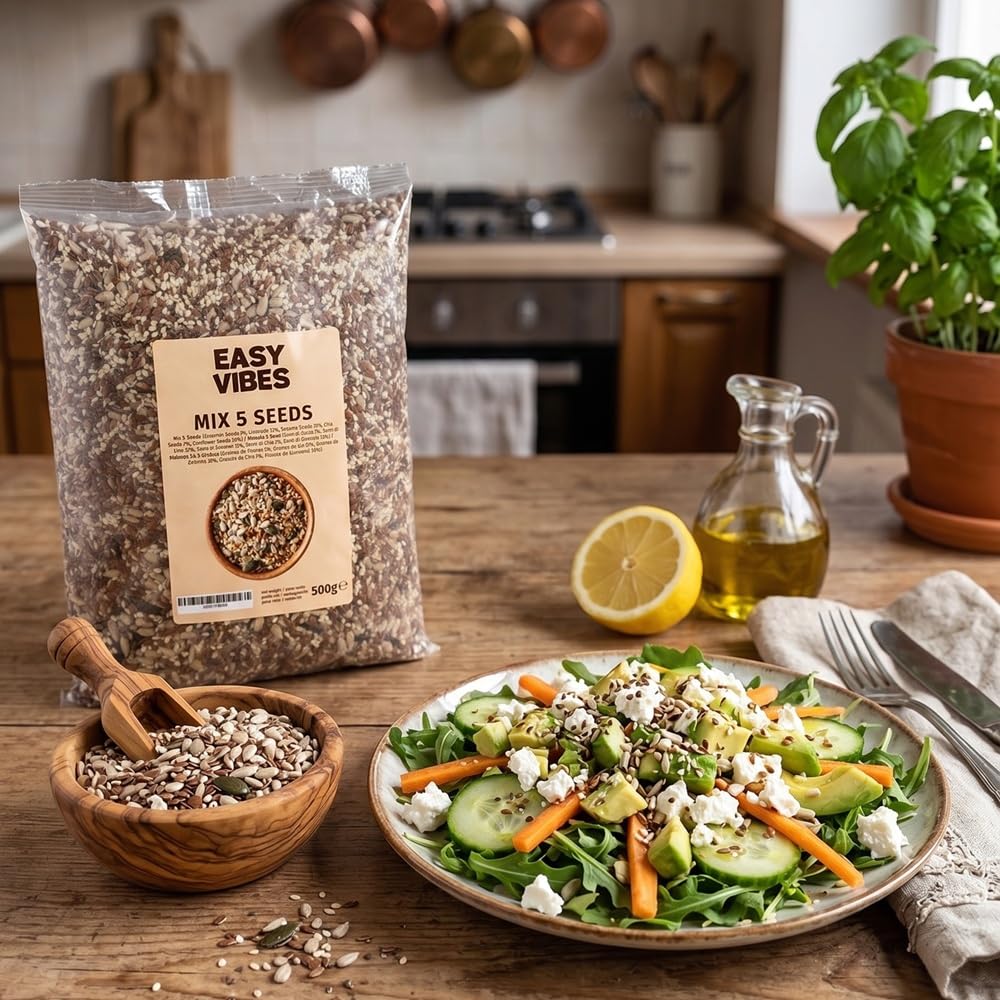 Mezcla de 5 Semillas 500g Calabaza Lino Chía Girasol Sésamo para Pan Ensaladas Yogur