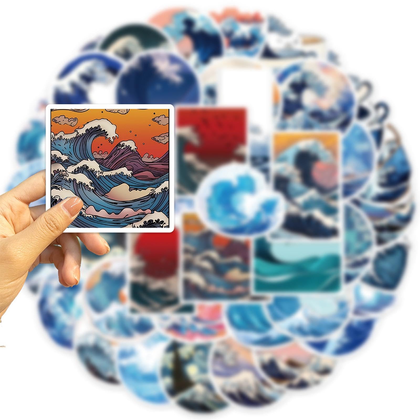 Amazon.com: 50pcs Wave Stickers Japanese Art Ocean Waves Stickers