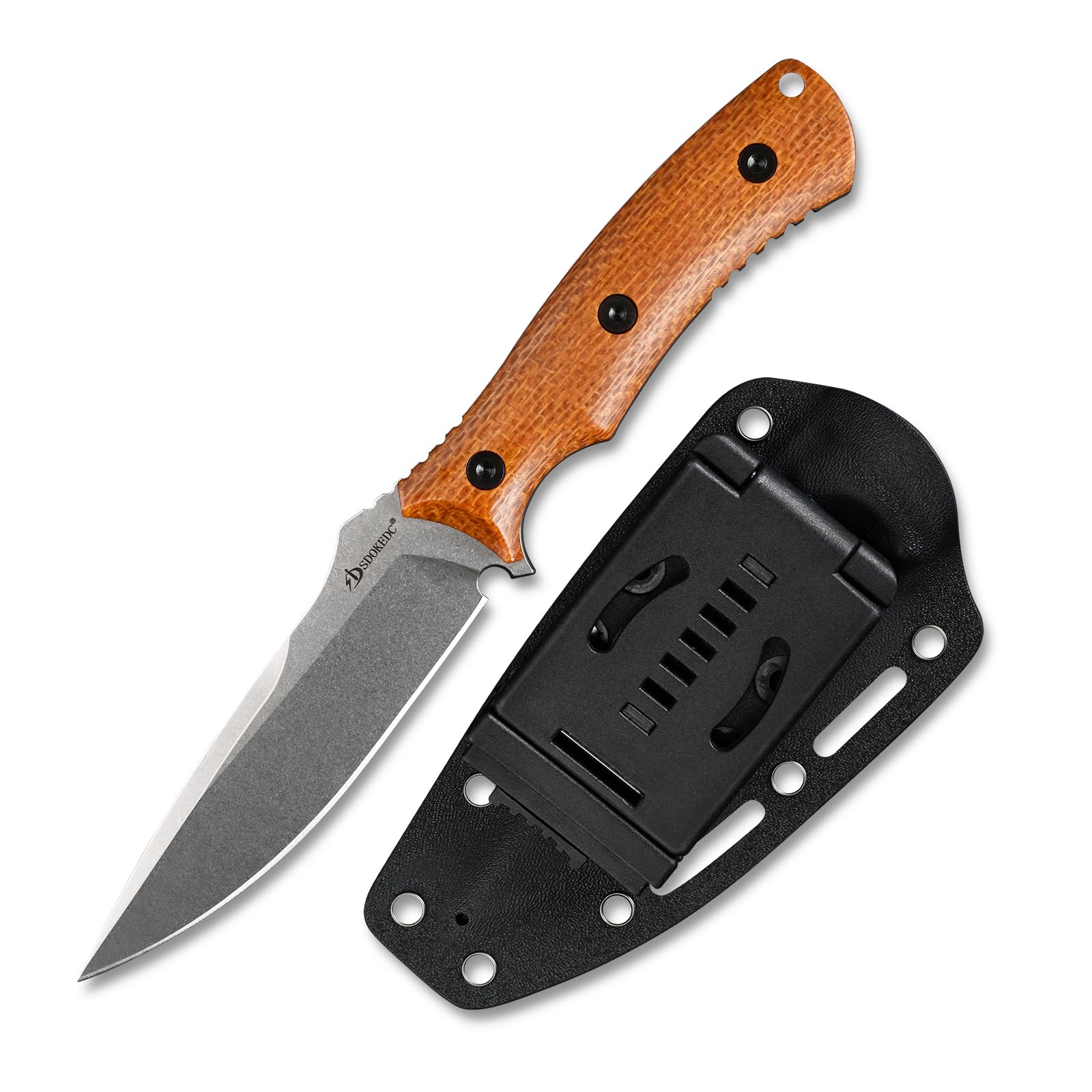 DC53 Stahl Feststehendes Outdoor Werkzeug mit Micarta Griff & Kydex Scheide, Jagdwerkzeug für Männer, EDC Camping Survival Angeln (Weiß/Gelb)