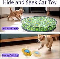 Vista 7 de Interactive Cat Toys Ball Fast Rolling in Pouch, Motion Activate Chirping Cat Toy Hide and Seek Mouse Catching Game (Green Polka dot)