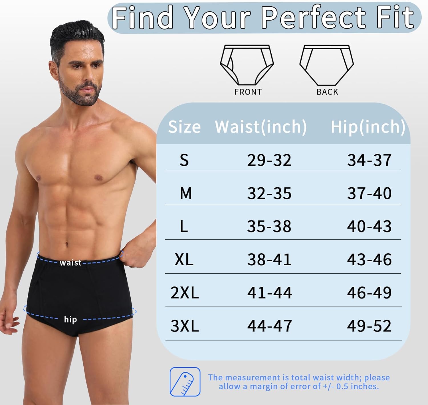 Washable Incontinence Underwear for Men - Cotton Urinary Leakproof Briefs with Flying, Complete Front & Rear Leak Proof, 150ml Absorbency (3 Pack, XL, Gray) - Image 6