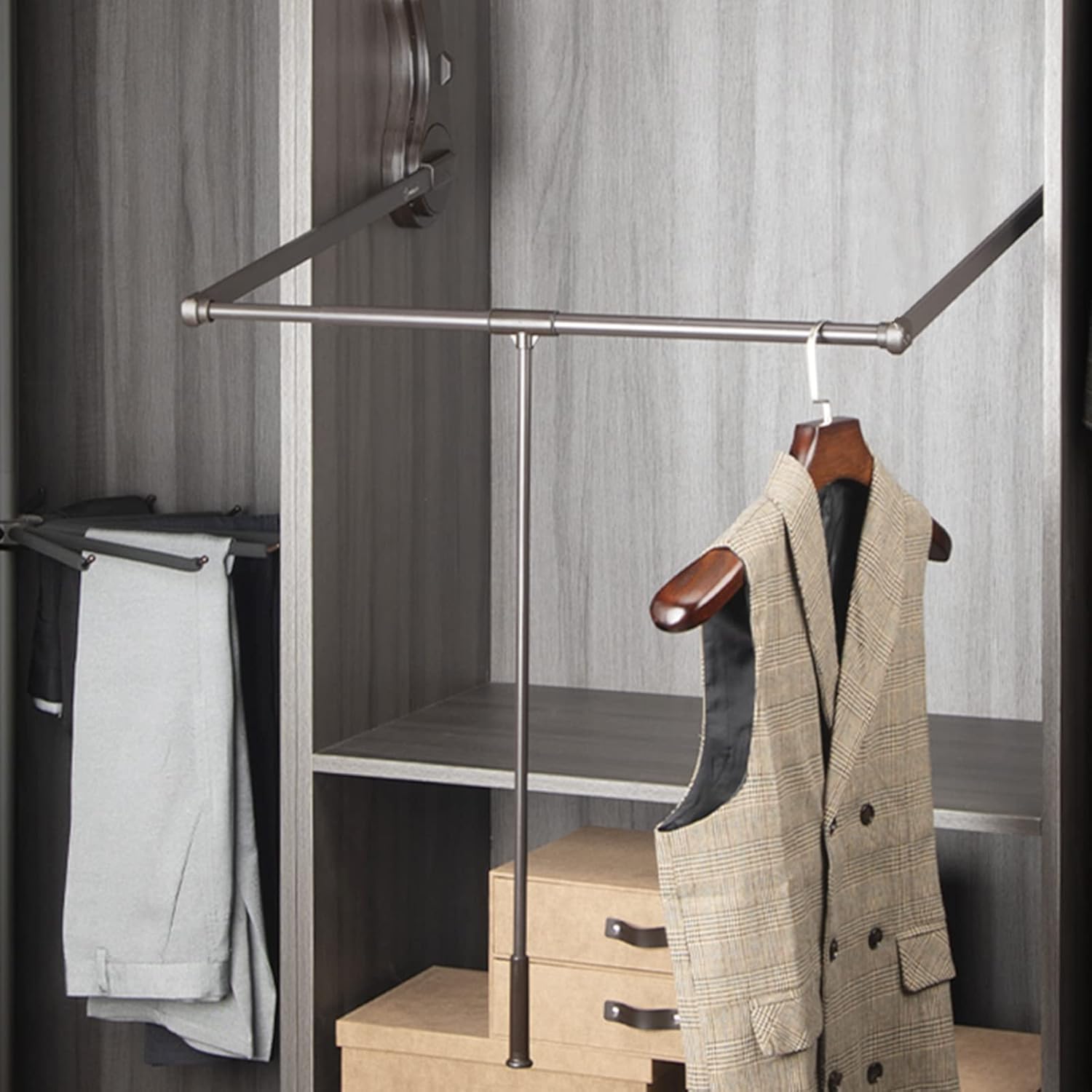 Pull Down Closet Rod, Adjustable Width Closet Hanging Rod