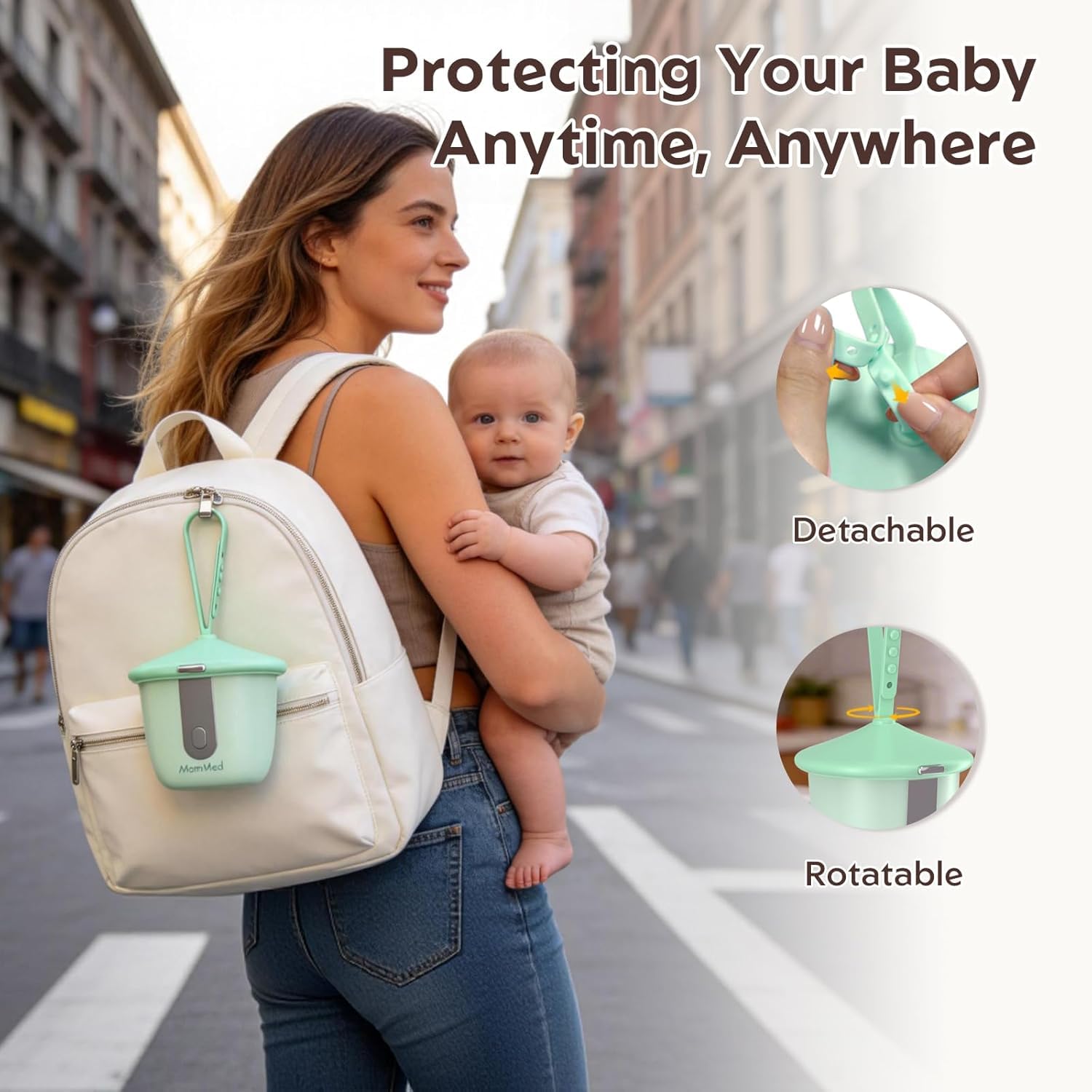 MOMMED Stérilisateur Tétine Portable UV-C, Boîte Stérilisatrice Tétine Bébé avec 6 LED, Nettoyage Rapide en 1 Minute, Rechargeable USB-C, Étui Tétine avec Écran Intelligent pour Maison et Voyage, Vert