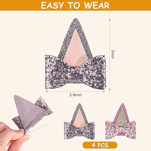 Miniatura 2 de 2 pares de pinzas de lazo para el pelo de orejas de perro para niños pequeños y adultos, lazos con brillantina, accesorios para el cabello de