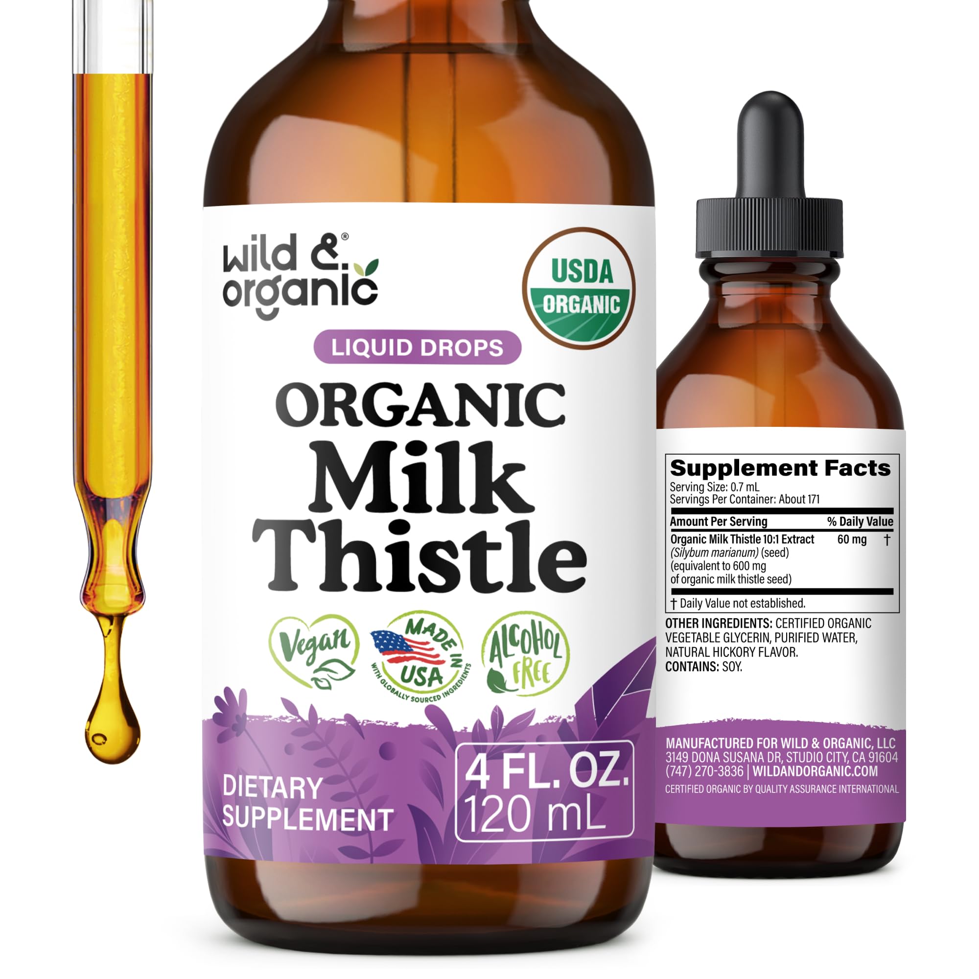 USDA Organic Milk Thistle Liquid Drops - Liver Cleanse Support - 4 oz
