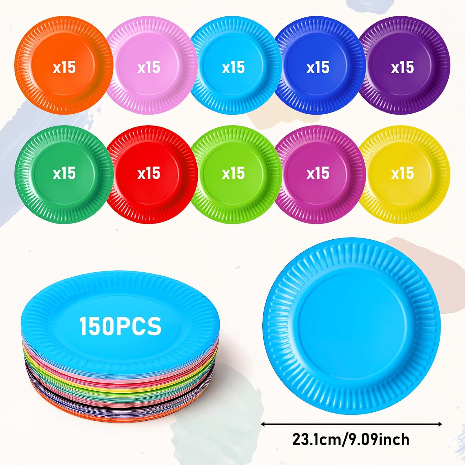 150 Pcs Disposable Colored Paper Plates, 9" Paper Dessert Plate Heavy Duty Party Plates Bulk Decorative Paper Plates for Picnics Baby Shower DIY Party Supplies, 10 Colors - Image 2