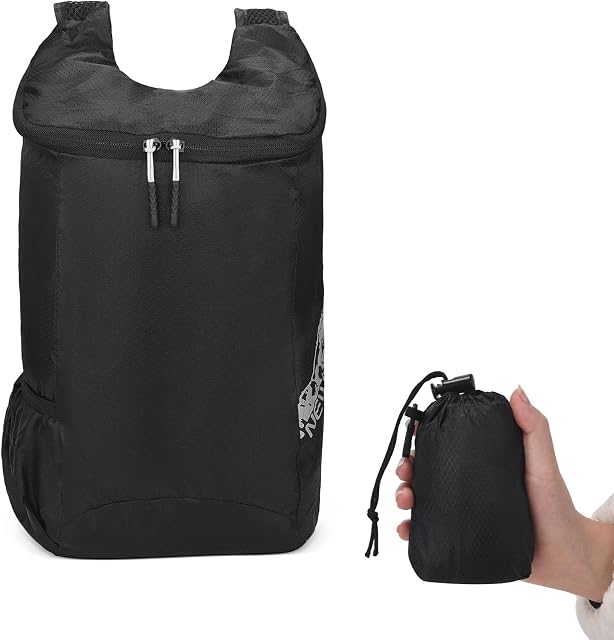 Ultra Lightweight Foldable Backpack, Packable Rucksack, Small Black Rucksack, Packable Daypack, Hiking Rucksack, Waterproof with Storage Bag for Travel Hiking Camping Biking Outdoor Sports Unisex