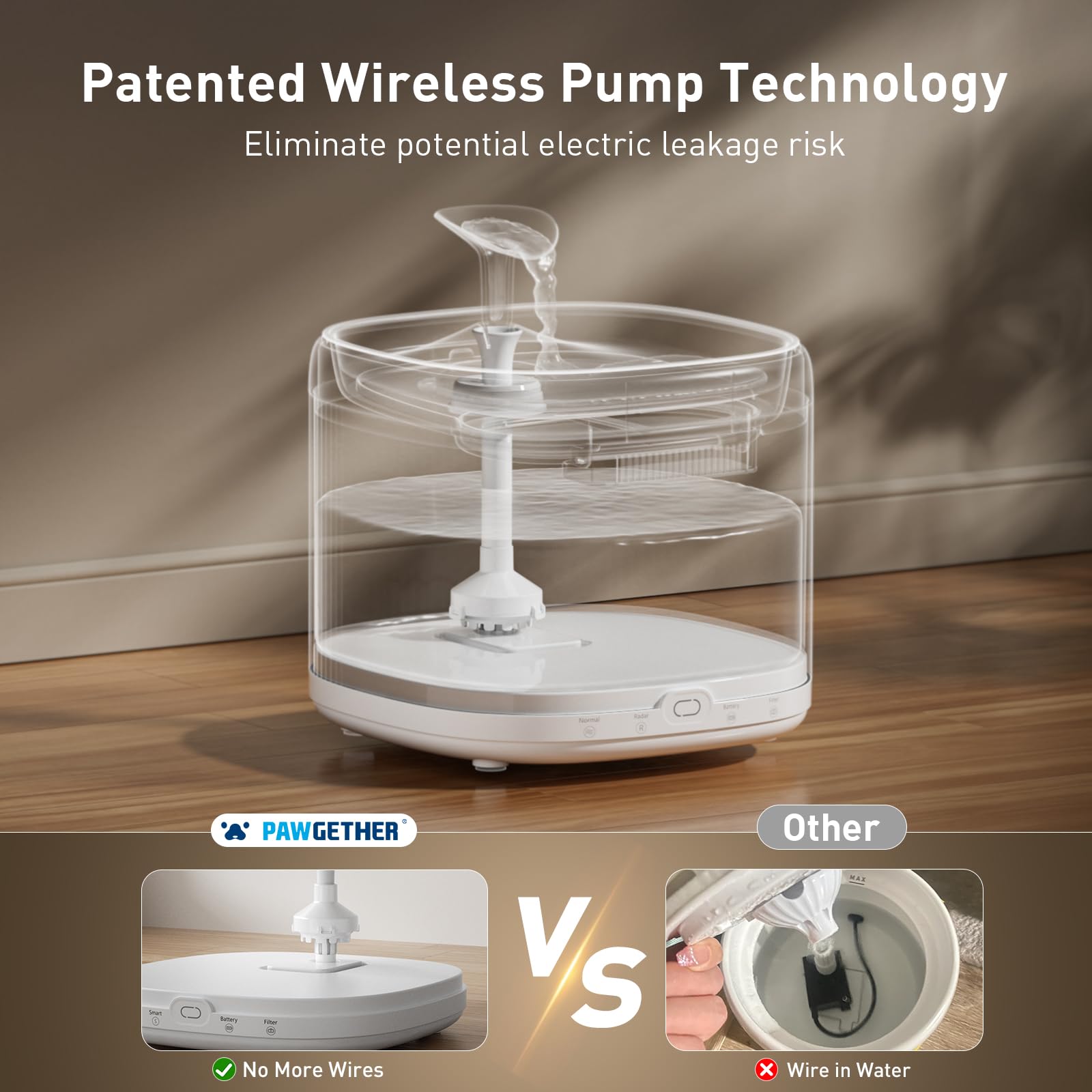 Fontana per gatti con pompa wireless, fontana ultra silenziosa per animali domestici con vassoio in acciaio inossidabile, fontana d'acqua da 2 litri per gatti con sensore di movimento a 360°