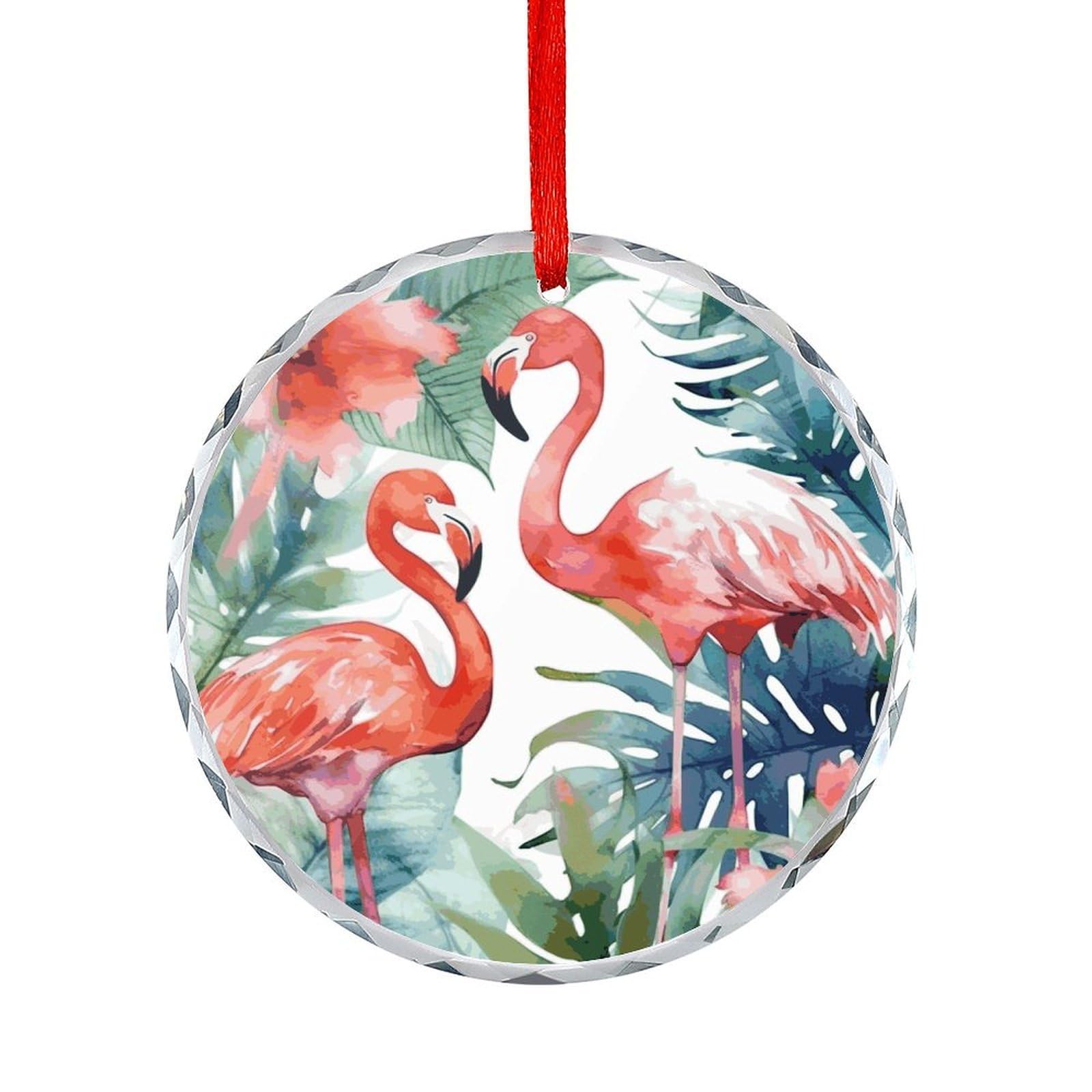 Btcowzrv Style Flamingos Watercolor Tropics Round Ornament Hanging Pendant Decor