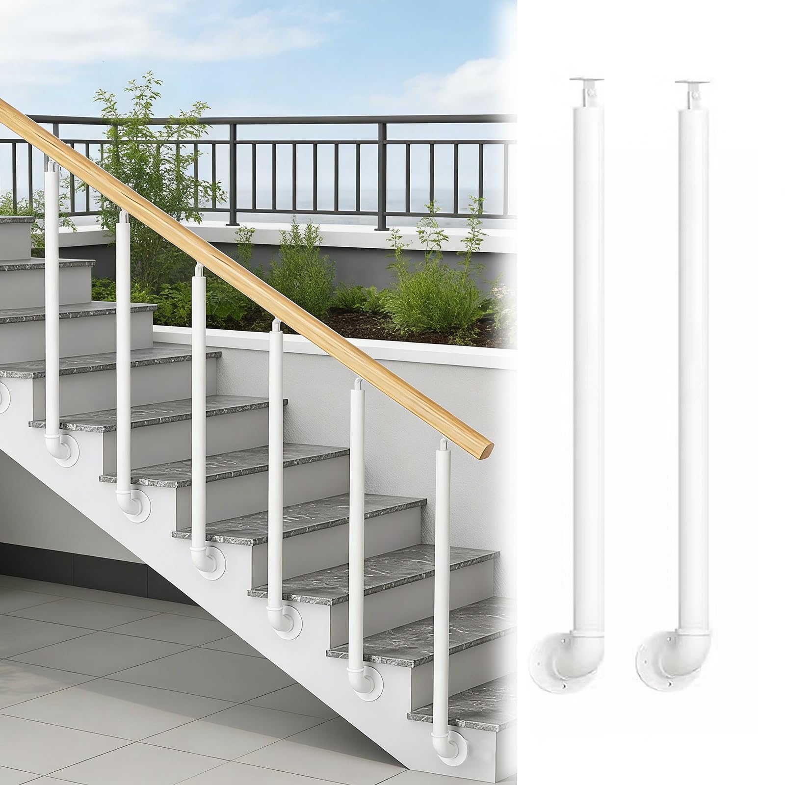 HAIXHX H 85 90 95 100 105cm Side Mount Post for Railing Outdoor Balcony, White Round Metal 270° Adjustable Staircase Balusters with Screws Kit(2 Pack,H 105cm/41.4in)