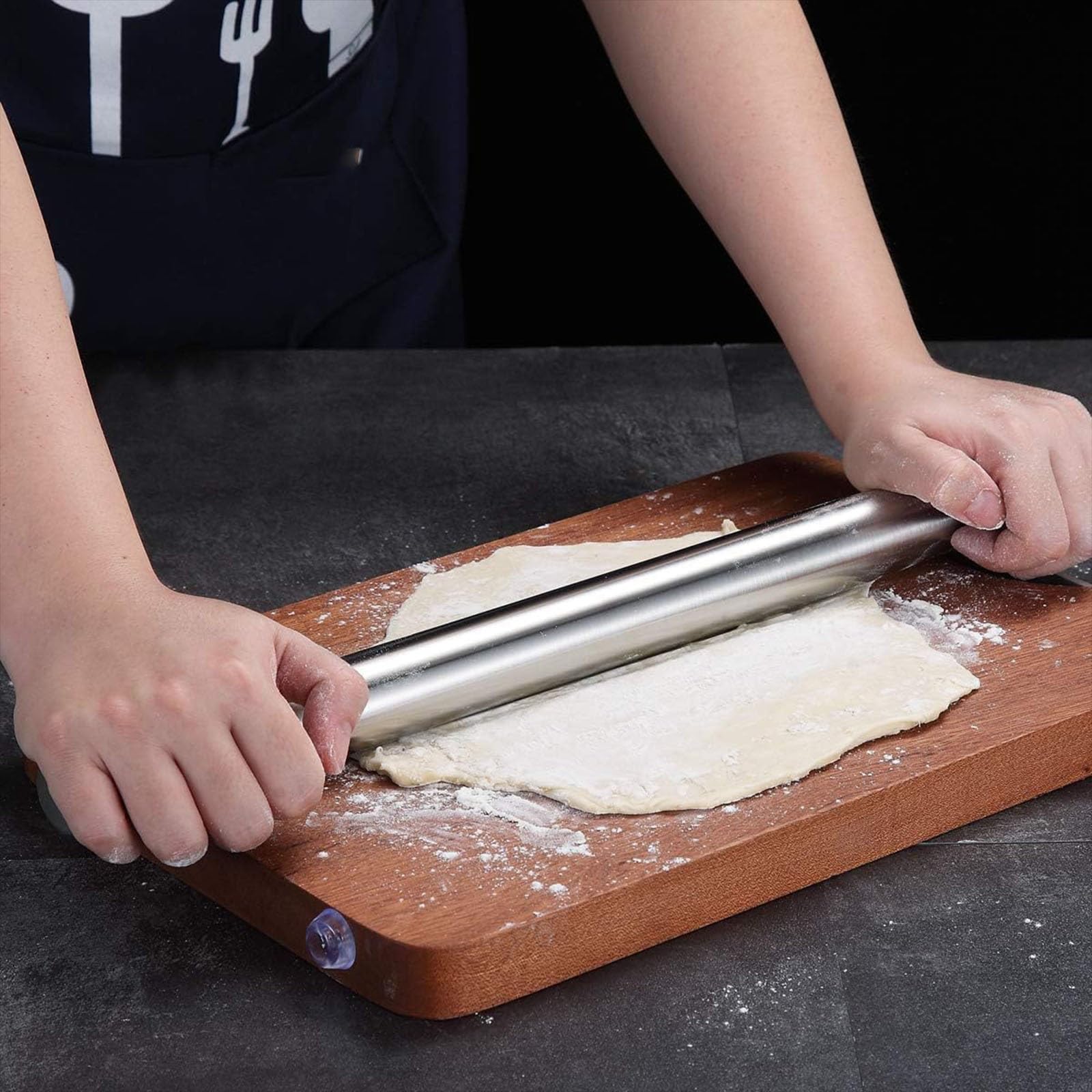 Rodillo de amasar cocina Tapete Rodillo Para Masa Con Rasqueta Para Masa, Rodillos Cónicos De Acero Inoxidable Con Tapete De Silicona Para Pastelería, Rodillo Antiadherente Para Tortillas(L 42.5cm/16.