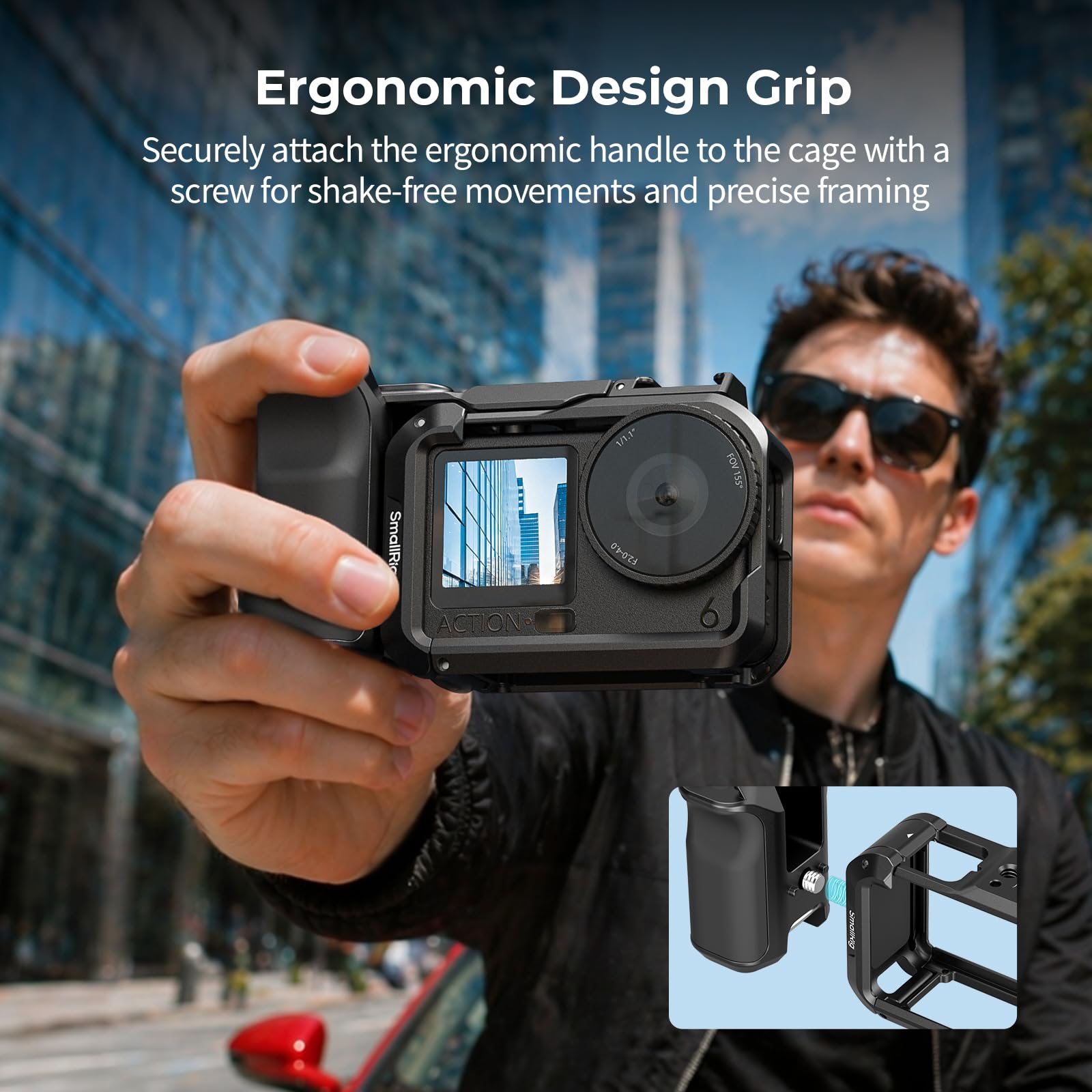 SmallRig Mango para DJI Osmo Action 6, agarre lateral de fotografía callejera con botón de obturación y zapata fría, compatible con SmallRig Action 6 Cage 5887/5888, correa de muñeca incluida para