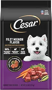 Cesar Small Breed Dry Dog Food Filet Mignon Flavor and Spring Vegetables Garnish, 5 lb. Bag