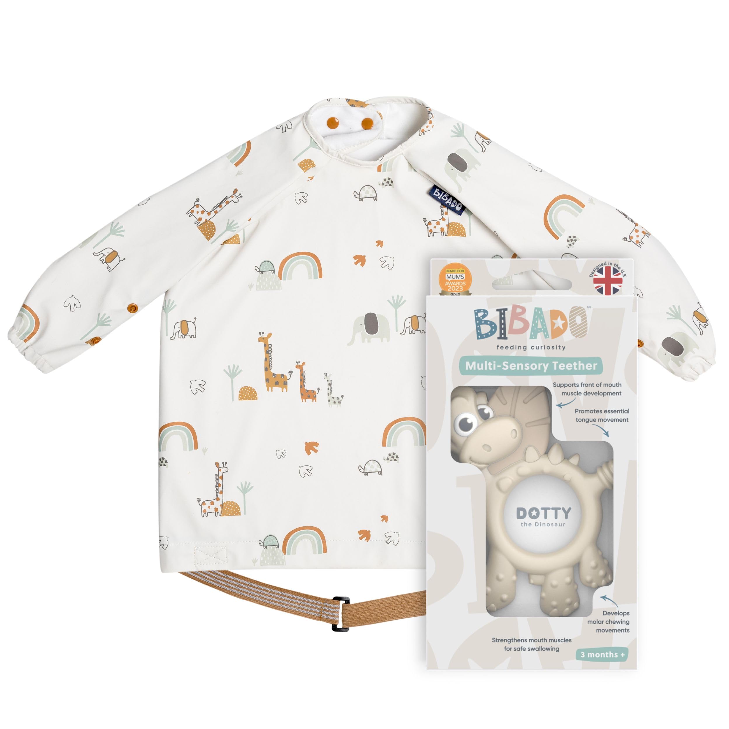 Bibado - Dotty the Dinosaur Teething Toys, Fawn - Multi-Sensory Teether - BPA Free Baby Toy - Strengthen Mouth Muscles & Learn Feeding - Dentist Approved - Baby Essentials & Baby Toys - 3 Months+