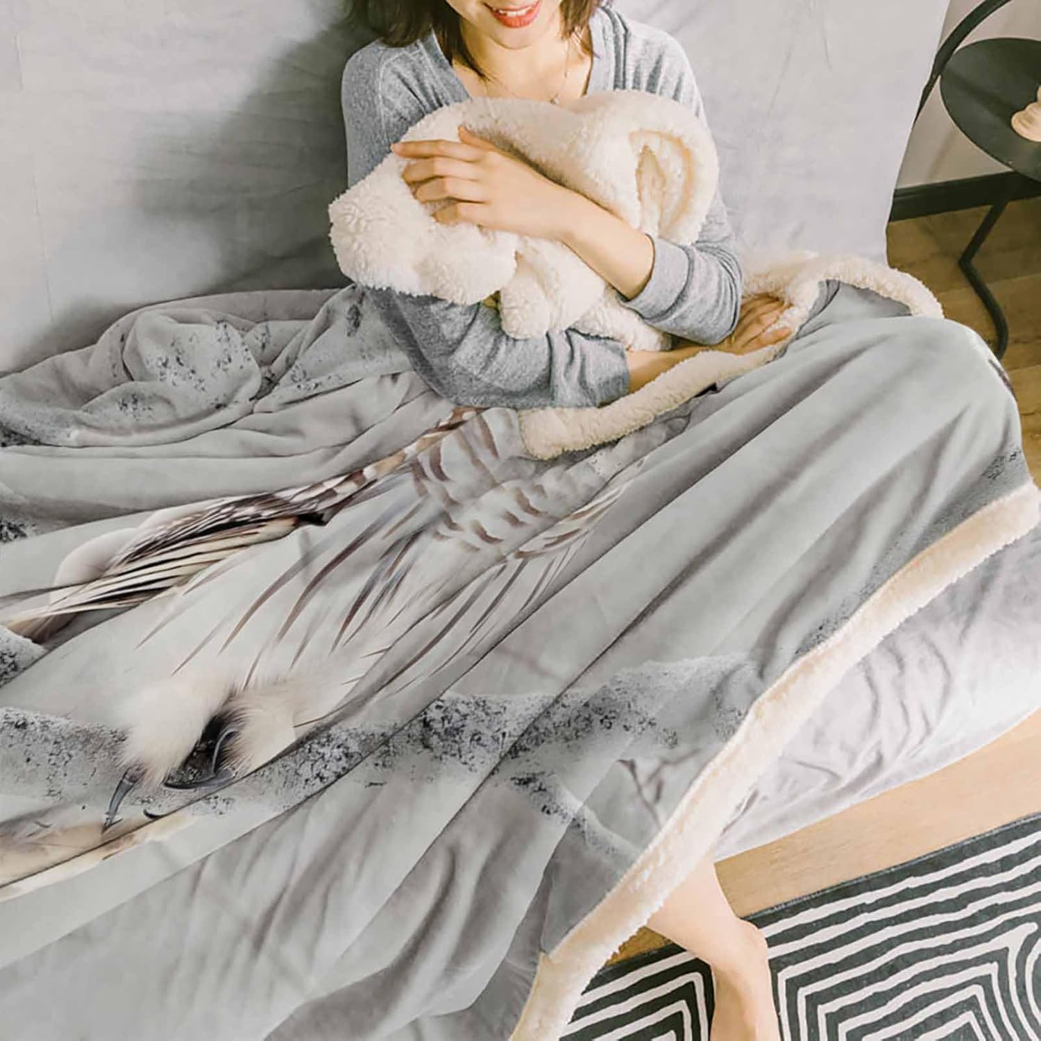 Owl Sherpa Fleece Blanket, Super Thick and Warm Cozy Luxury Blanket 40"x50",Cute White Owl Perch On Tree Branch Bed Blanket, Fuzzy Thick Reversible Fluffy Plush Microfiber Throw Blanket for Couch - Image 4