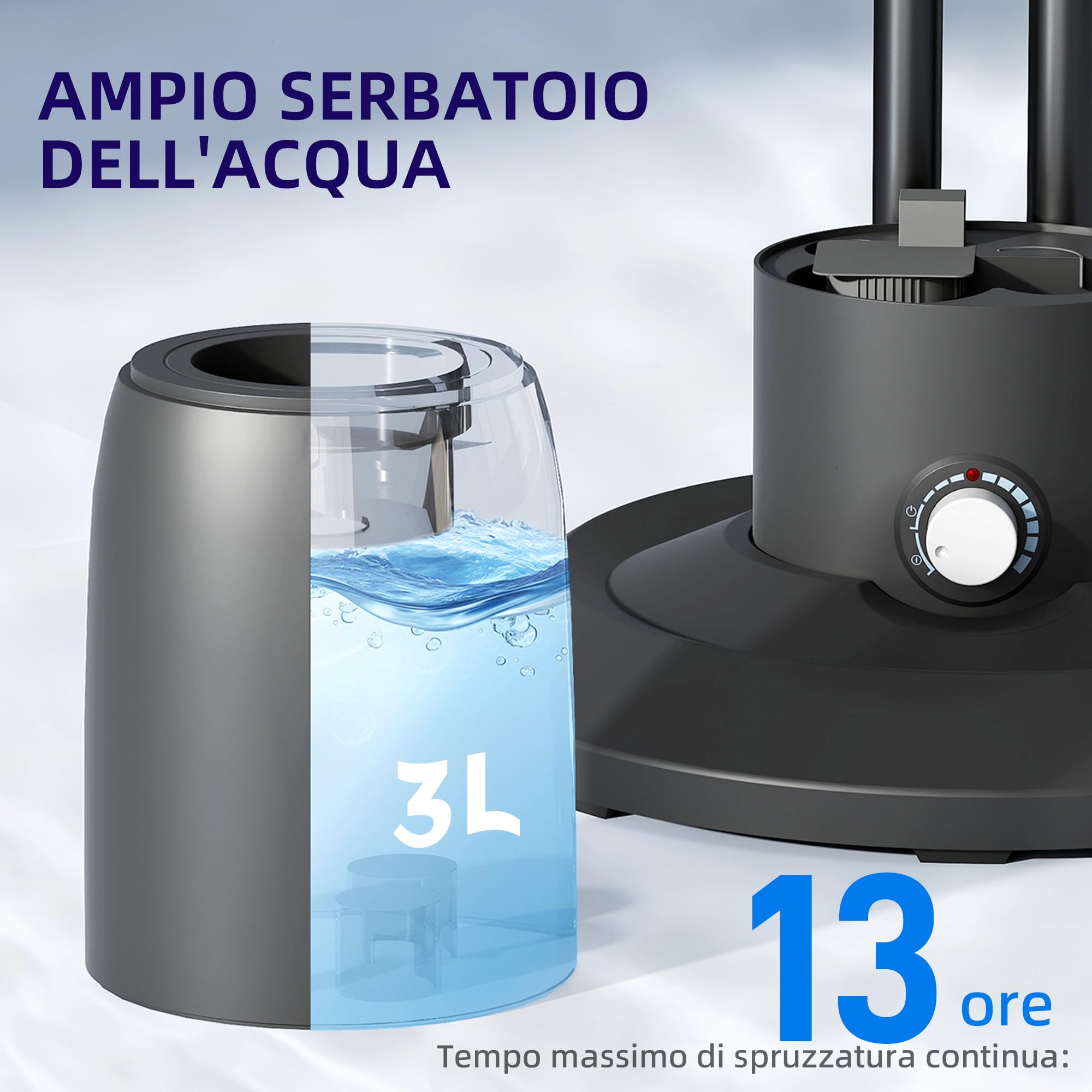 HOMCOM Ventilatore Nebulizzatore con Serbatoio da 3L 50 cm 125 cm Nero | 3 Velocità, Oscillazione 75°, Ventilatore a Piantana, Nebulizzazione Regolabile, Ruote, 90W