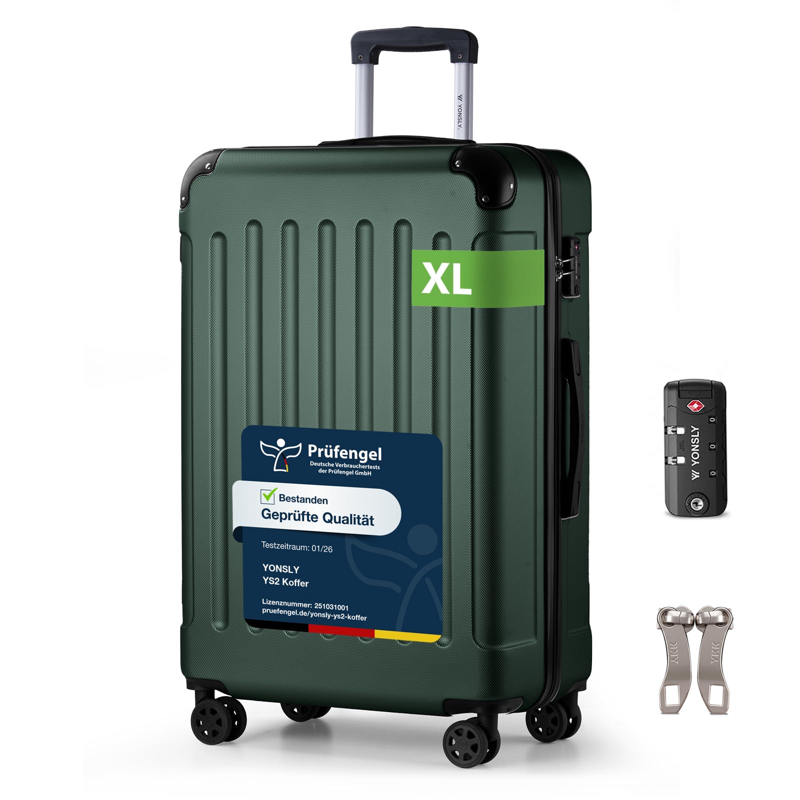YONSLY Trolley Koffer Set, Reisekoffer, Rollkoffer Handgepäck, Kabinkoffer Suitcase, Gepäckset mit 360° Rollen, Hartschalenreisekoffer, Zahlenschloss, Gummigriff