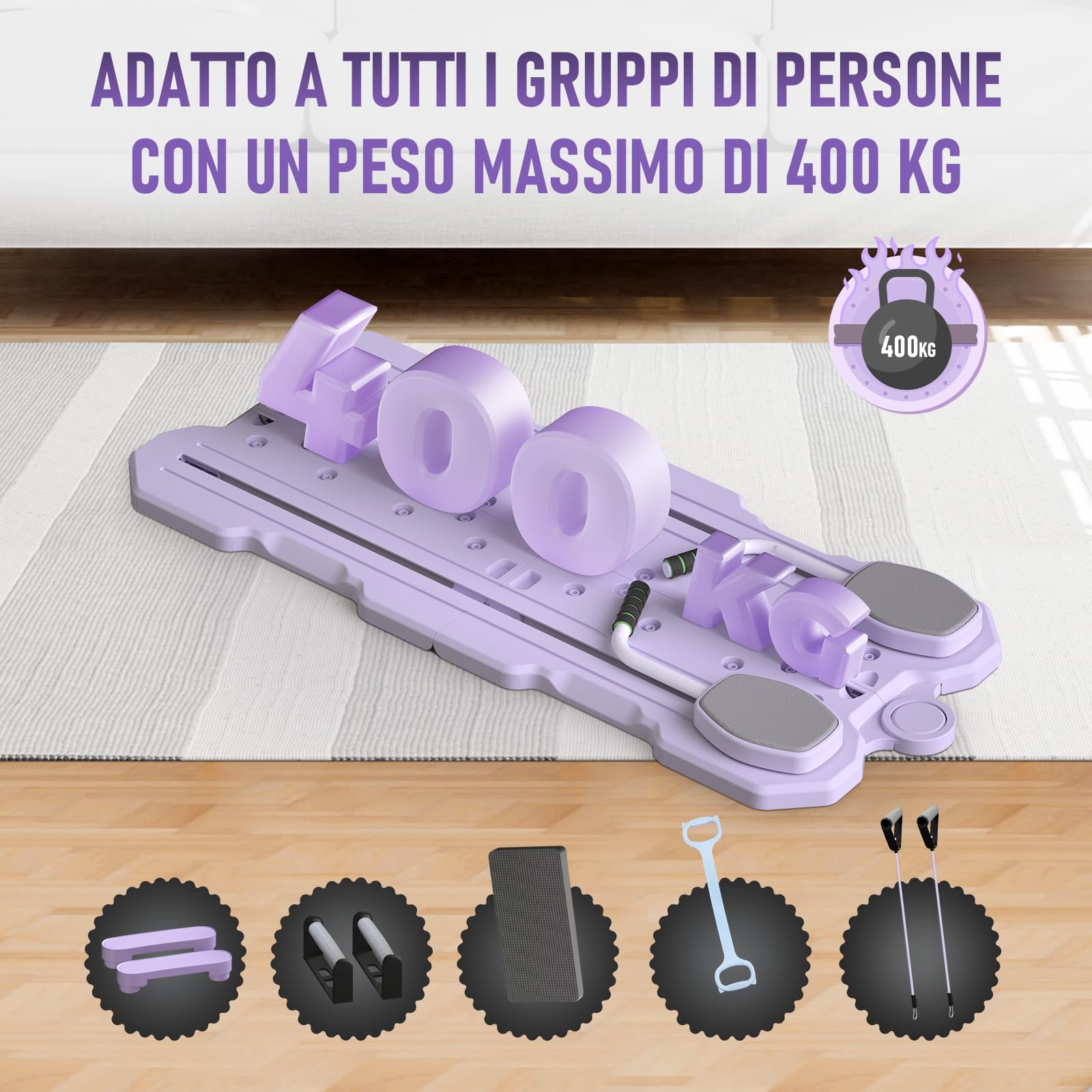 Attrezzatura Pilates Reformer pieghevole,6 in 1 Pilates Board, Palestra Multifunzione con Ab Roller,Bande di resistenza con maniglie per la palestra di casa,Regalo fitness per le donne