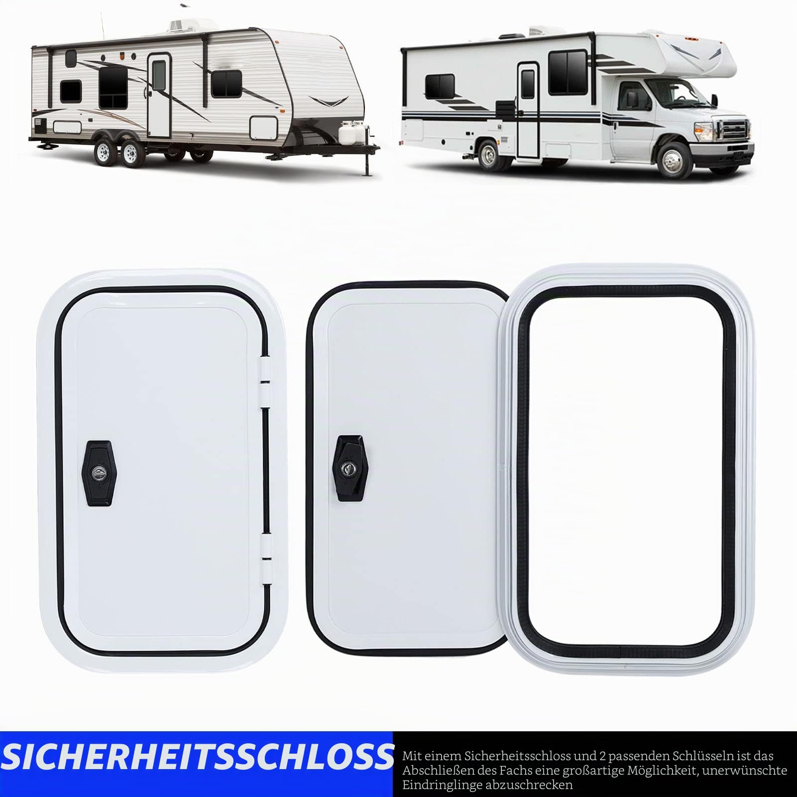 Wohnmobil-Abteiltür, Gepäckraumtür für Wohnmobile, Höhe 500 mm, Breite 400 mm, UV-beständige, perfekt abdichtende Gepäckraumtür mit abgerundeten Ecken für Wohnmobile
