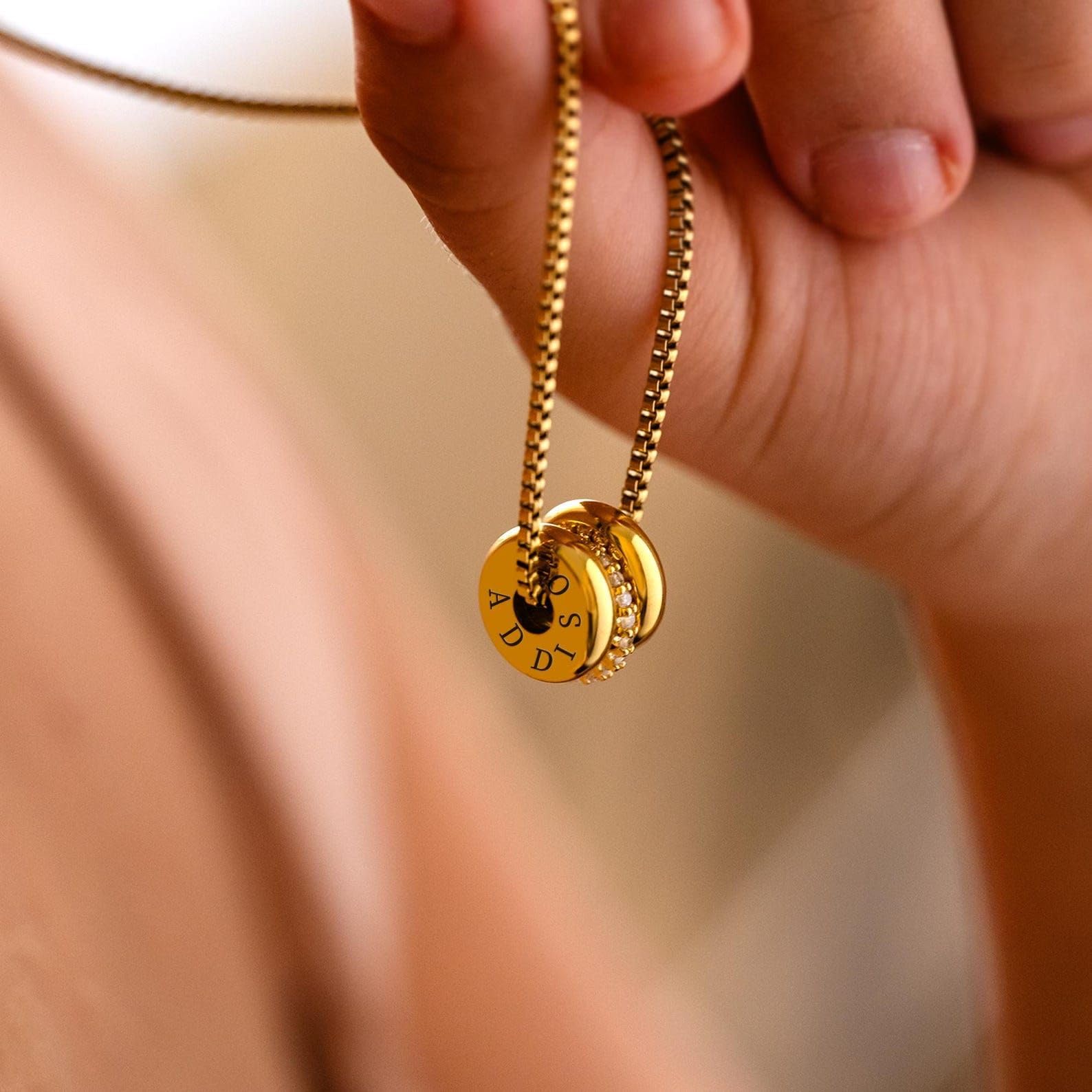 Personalizzato bambini collana con nome per mamma, inciso famiglia nome ciondolo collana, Festa della Mamma per nonna, inciso sfere