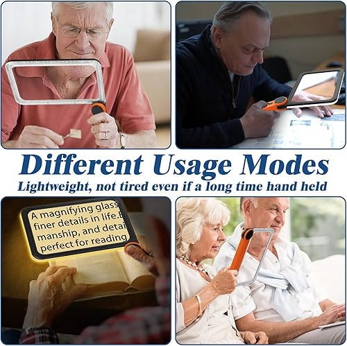Miniatura 6 de NZQXJXZ Lupa grande de 8.1 x 5.3 pies para leer página de libro completo con 74 luces LED (3 modos), lupa plegable de mano iluminada, regalo para