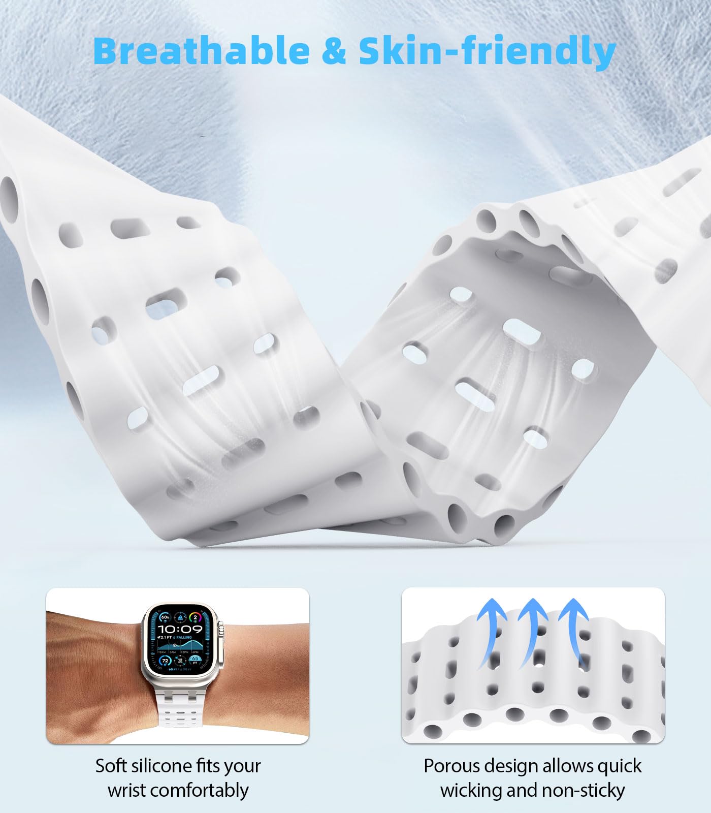 MoKo Cinturino Ocean Compatibile con Apple Watch Ultra 3/2/1 49 mm, S11/S10 46 mm, 9/8/7 45 mm, SE3/SE2/SE/6/5/4 44 mm, 3/2/1 42 mm, Cinturino Sportivo in Silicone Traspirante