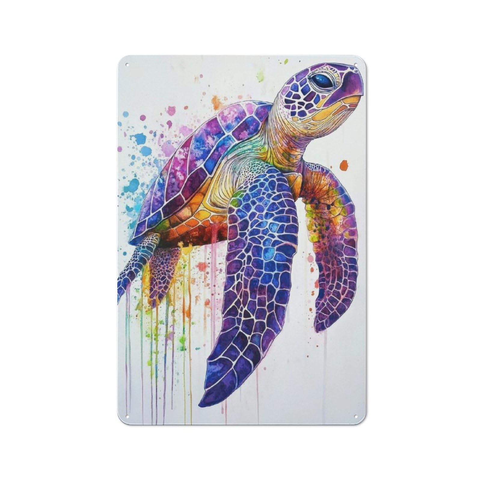 Vintage Metal Plaque 30x20cm Featuring Watercolor Sea Turtle for Home Bar Wall, A Metal Wall Feature for Home Bars And Entertaining Spaces